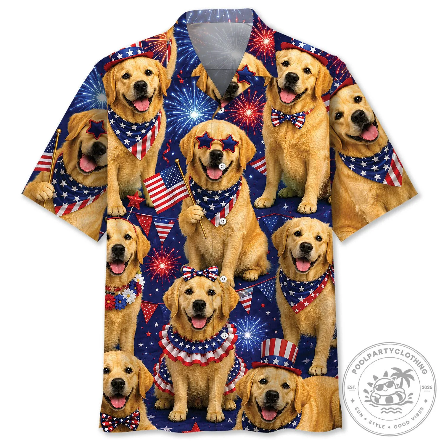 Patriotic Golden Retriever Fourth of July Celebration Hawaiian Shirt