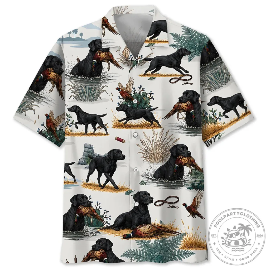 Black Labrador Retriever Pheasant Hunting Dog Hawaiian Shirt Black Labrador Retriever Pheasant Hunting Dog Hawaiian Shirt