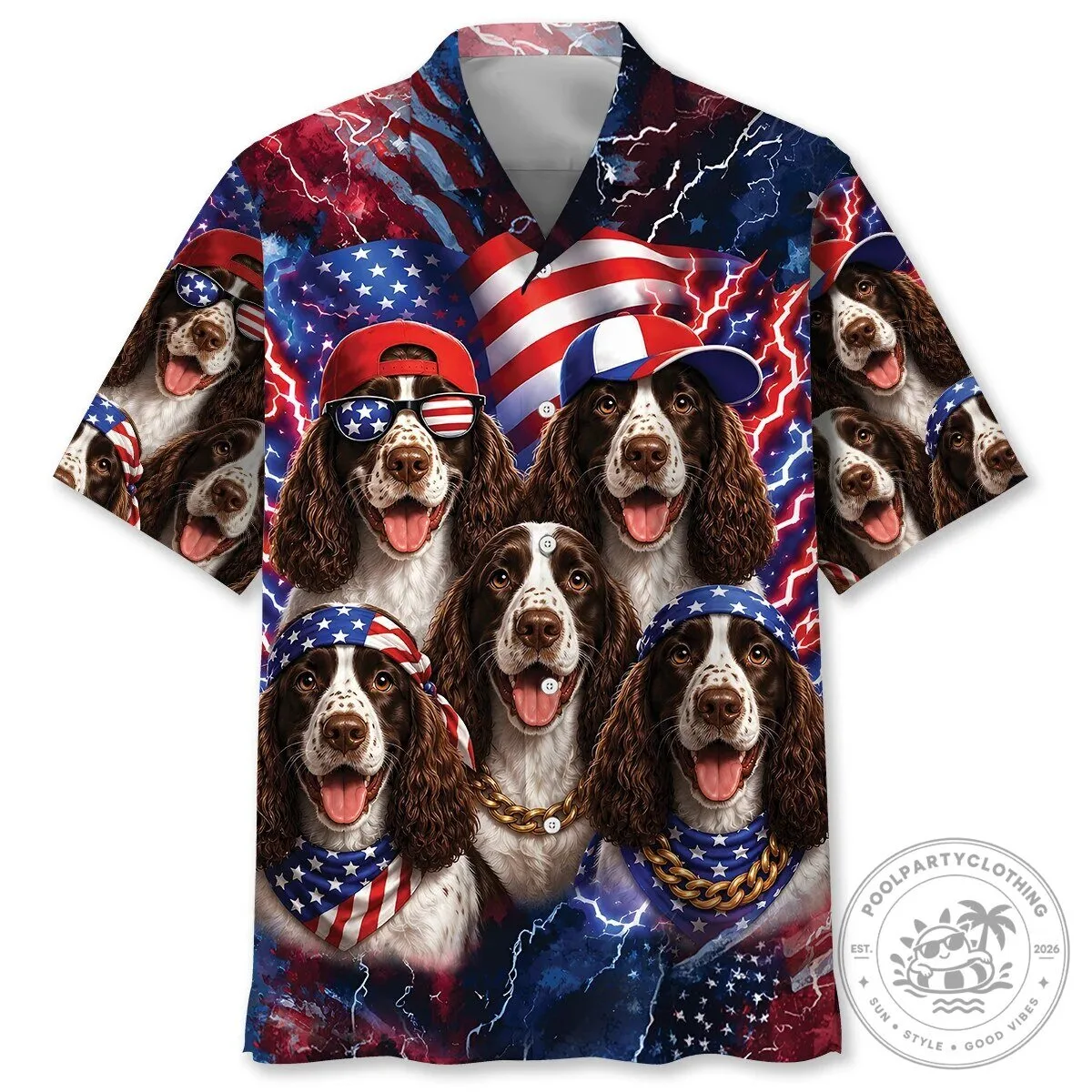 English Springer Spaniel Patriotic American Flag Dog Hawaiian Shirt