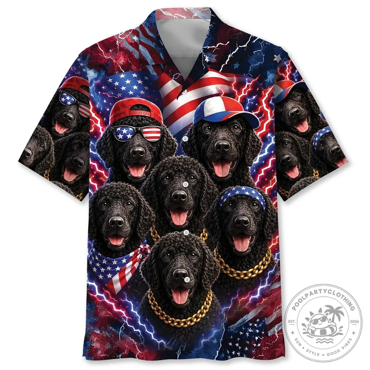 Patriotic Curly-Coated Retriever Dog American Flag Hawaiian Shirt