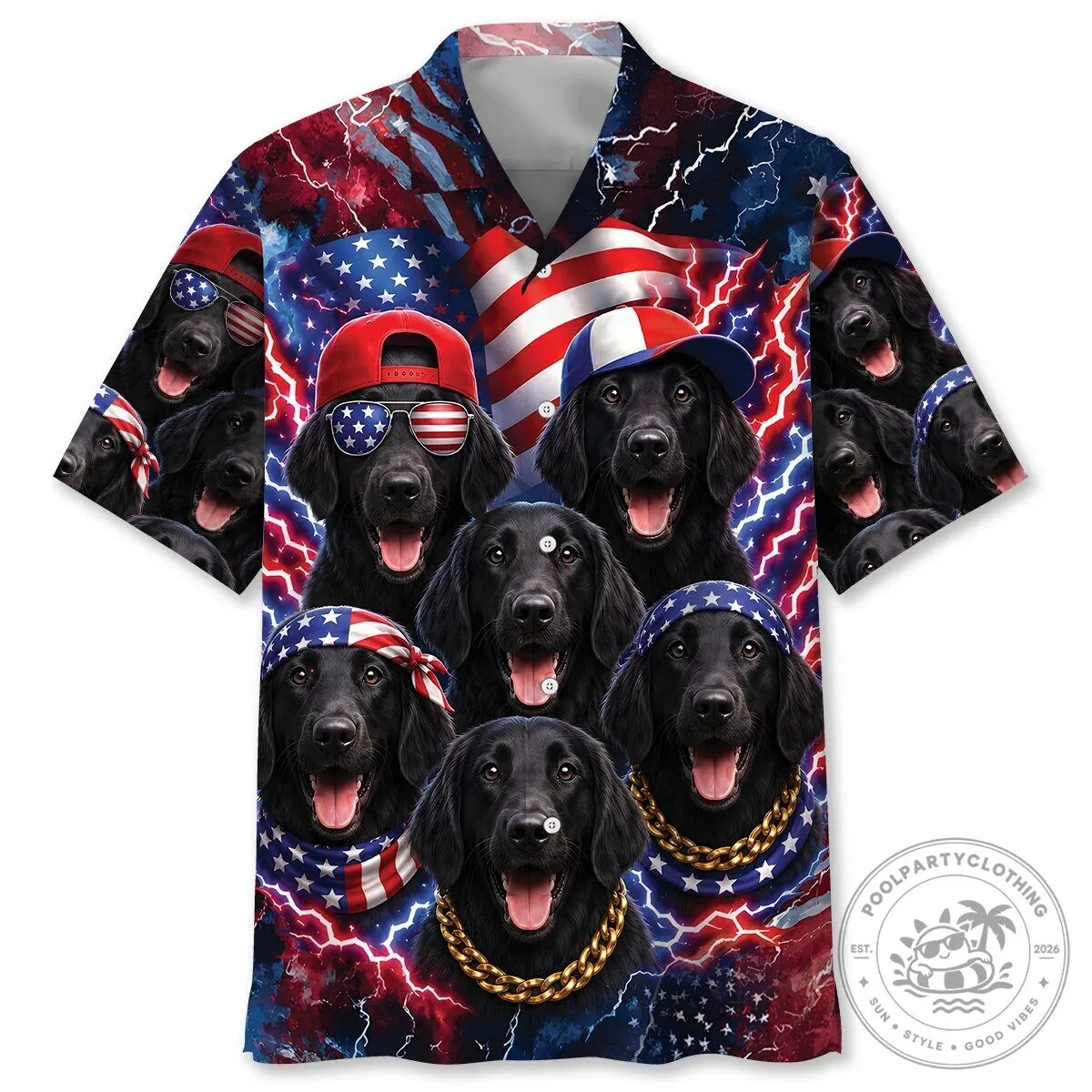 Patriotic Gordon Setter Dog American Flag Lightning Hawaiian Shirt