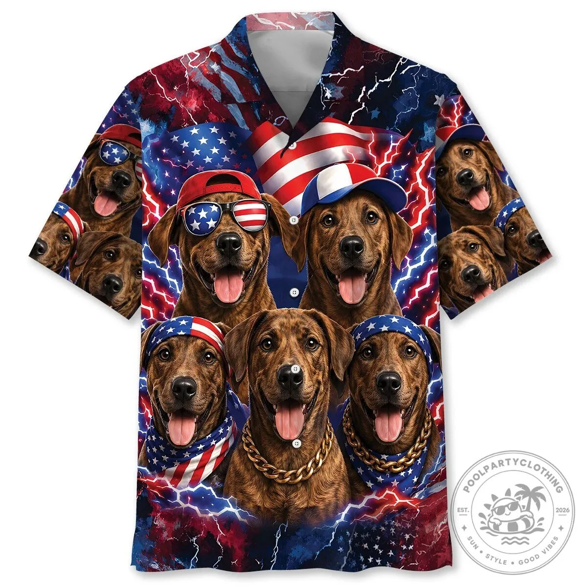 Patriotic Mountain Cur Dog American Flag Lightning Funny Hawaiian Shirt