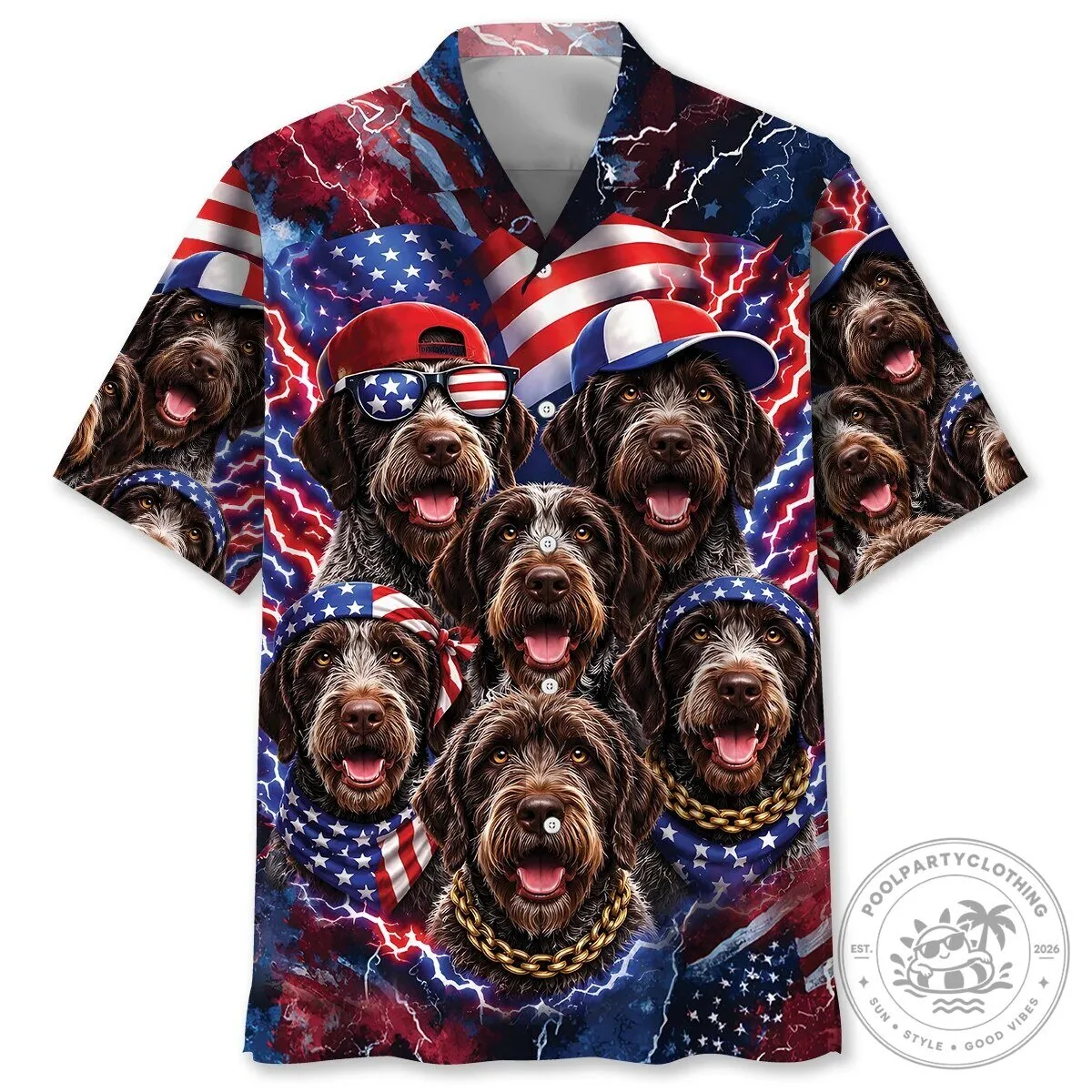Wirehaired Pointing Griffon Patriotic American Flag Hawaiian Shirt