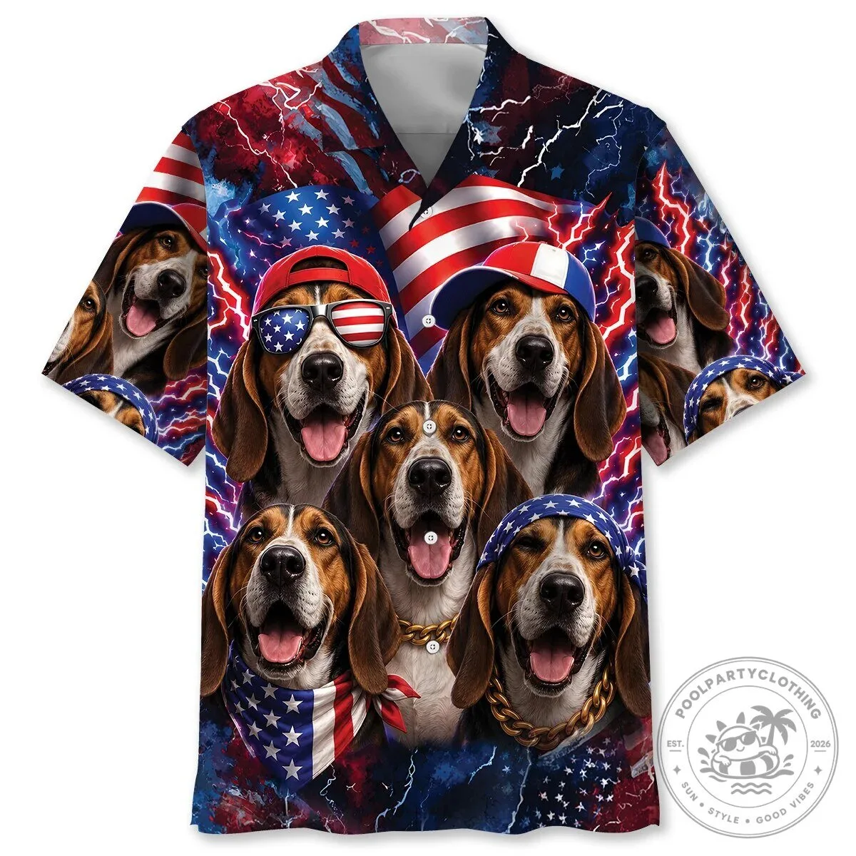 Funny Treeing Walker Coonhound Patriot American Flag Hawaiian Shirt
