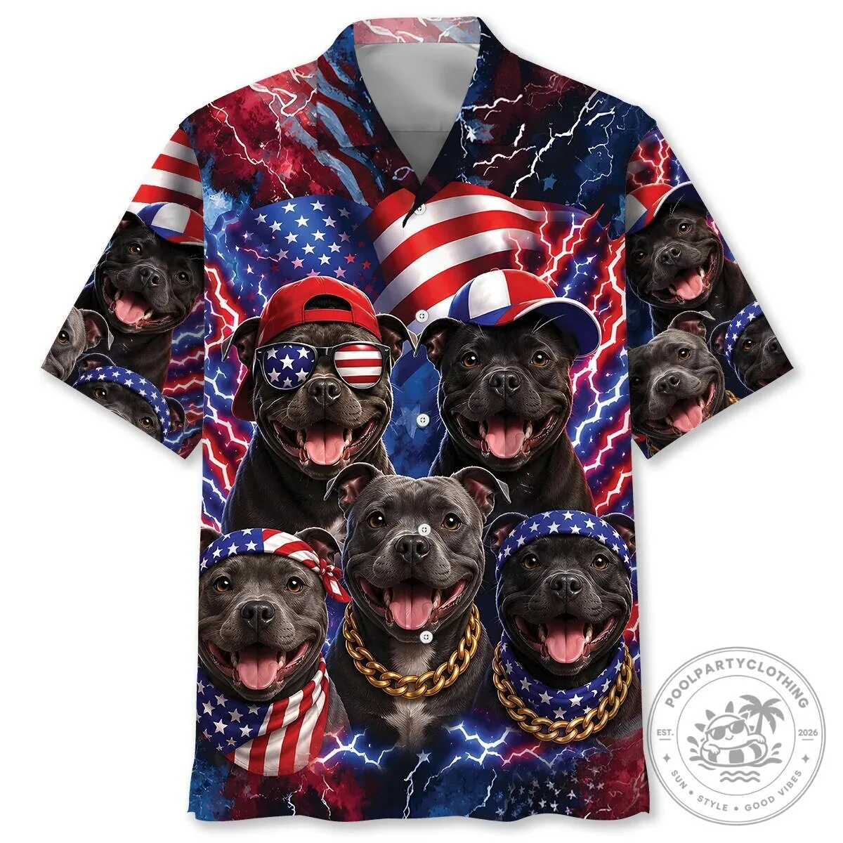 Staffordshire Bull Terrier Patriotic American Flag Hawaiian Shirt