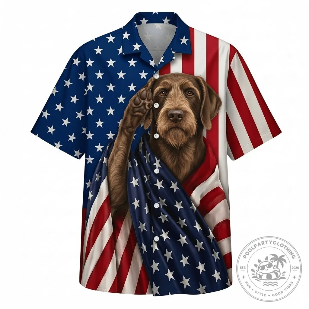 Wirehaired Pointing Griffon Dog Patriotic American Flag Hawaiian Shirt