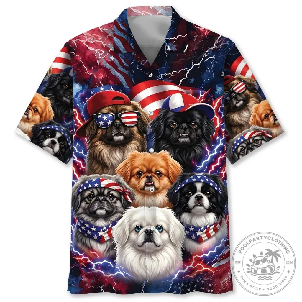 Patriotic Pekingese Dog Hawaiian Shirt, American Flag Pekingese Puppy Lover Gift Patriotic Pekingese Dog Hawaiian Shirt, American Flag Pekingese Puppy Lover Gift