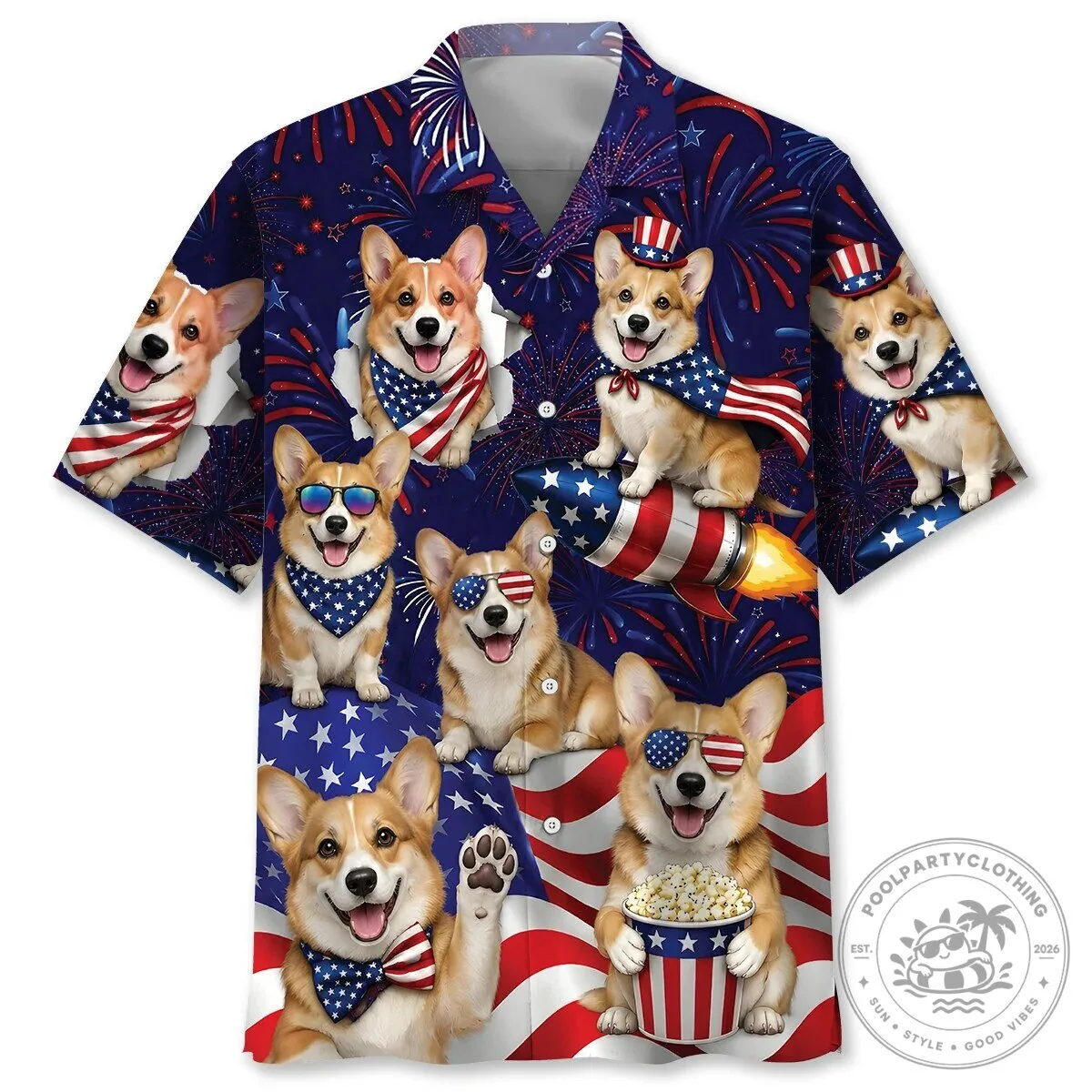 Fourth Of July Pembroke Welsh Corgi Dog American Flag Hawaiian Shirt