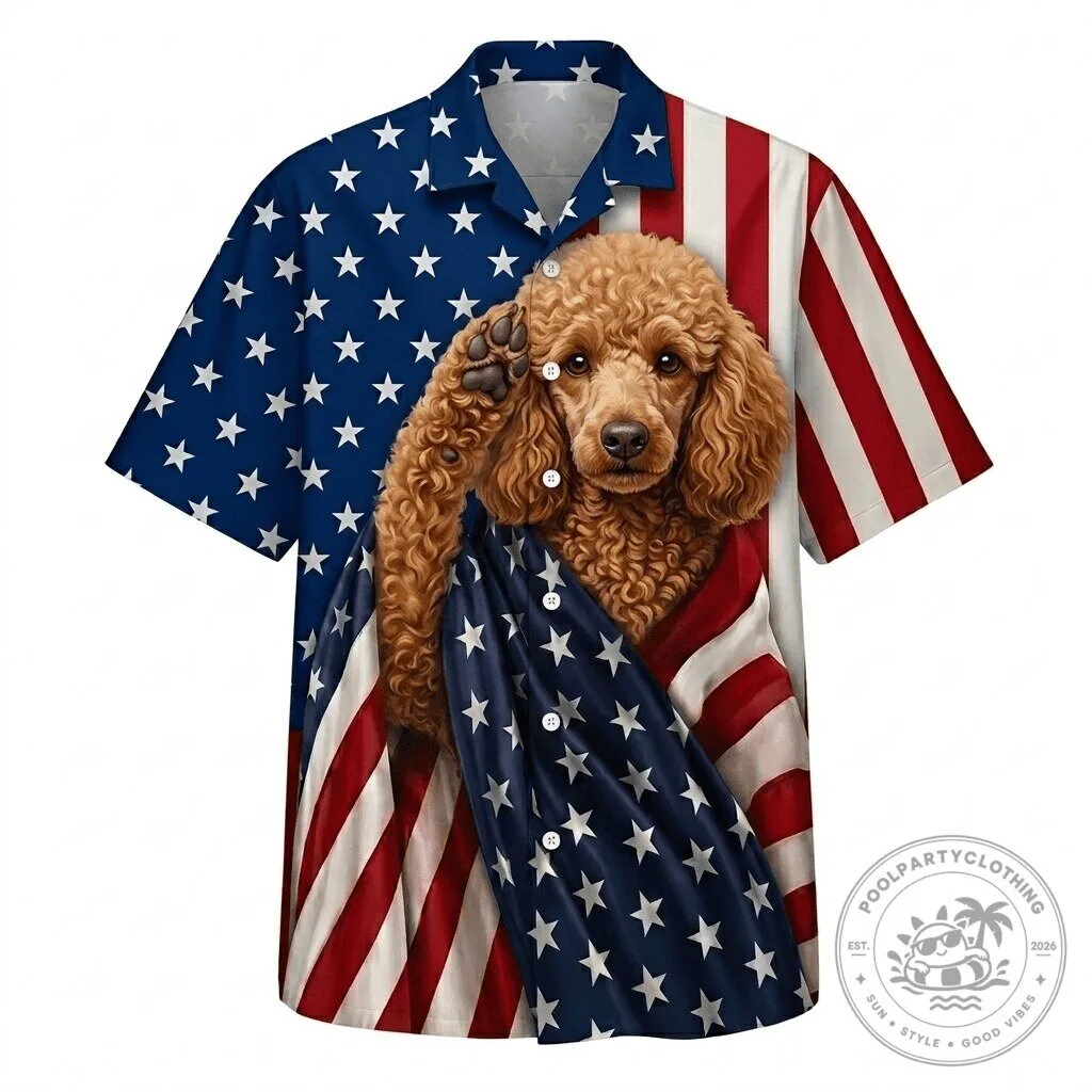 Apricot Poodle Patriotic American Flag Hawaiian Shirt for Men and Women