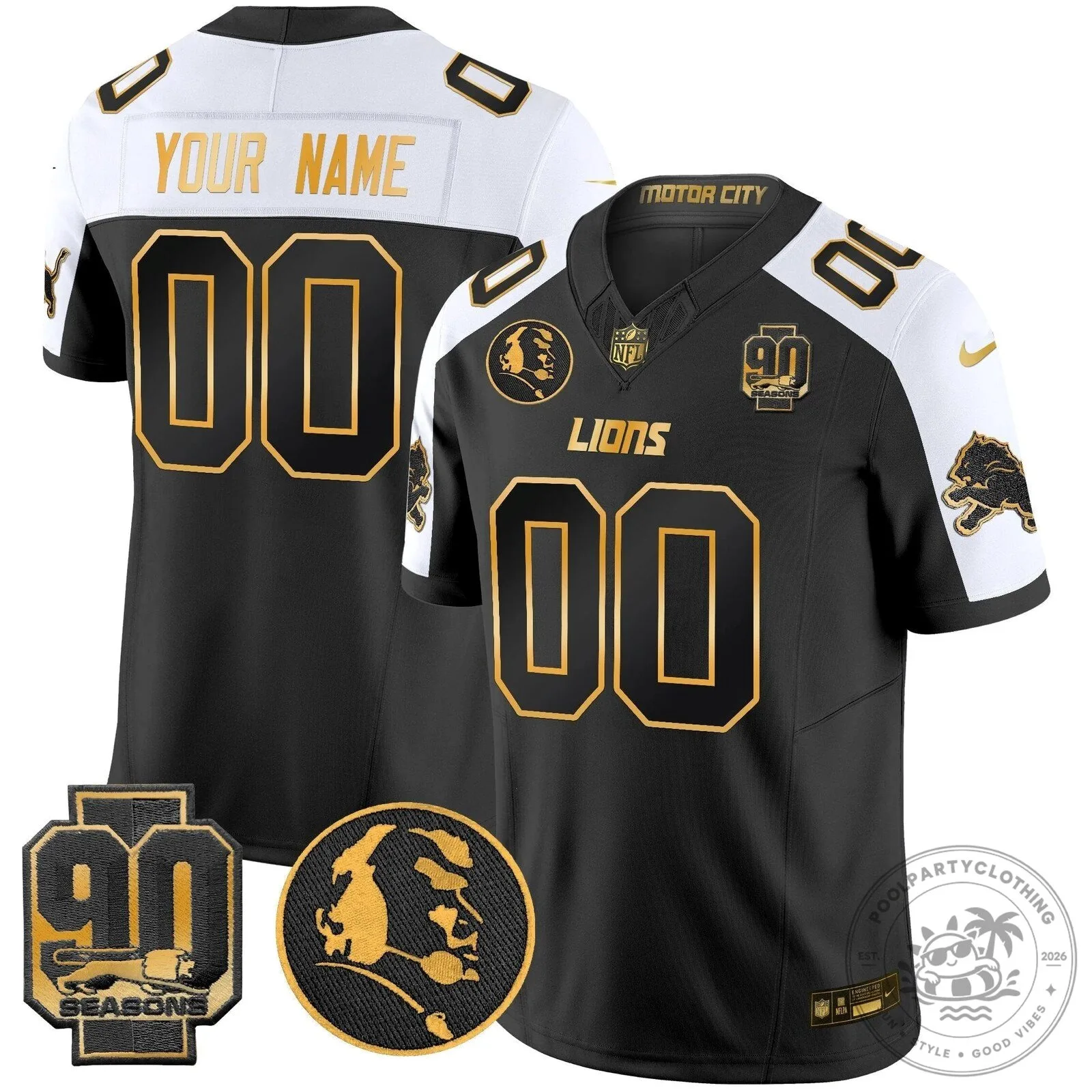 Detroit Lions 90 Seasons John Madden Patch Black Football Jersey