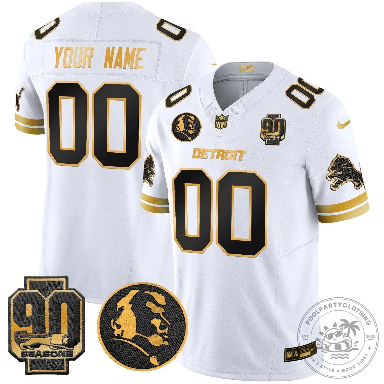 Detroit Lions 90 Seasons John Madden Patch Black Football Jersey 9 Detroit Lions 90 Seasons John Madden Patch Black Football Jersey