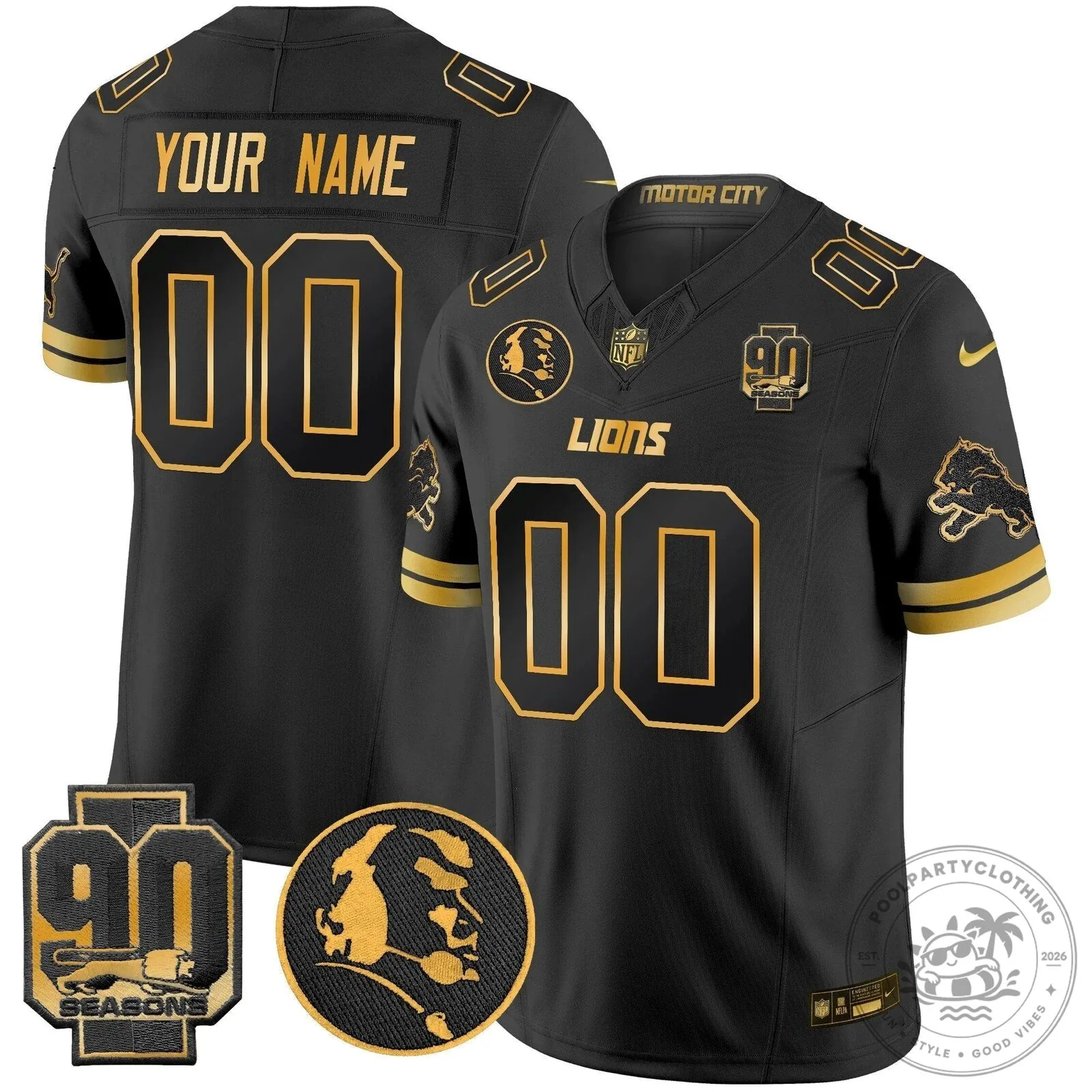 Detroit Lions 90 Seasons John Madden Patch Black Football Jersey 10 Detroit Lions 90 Seasons John Madden Patch Black Football Jersey