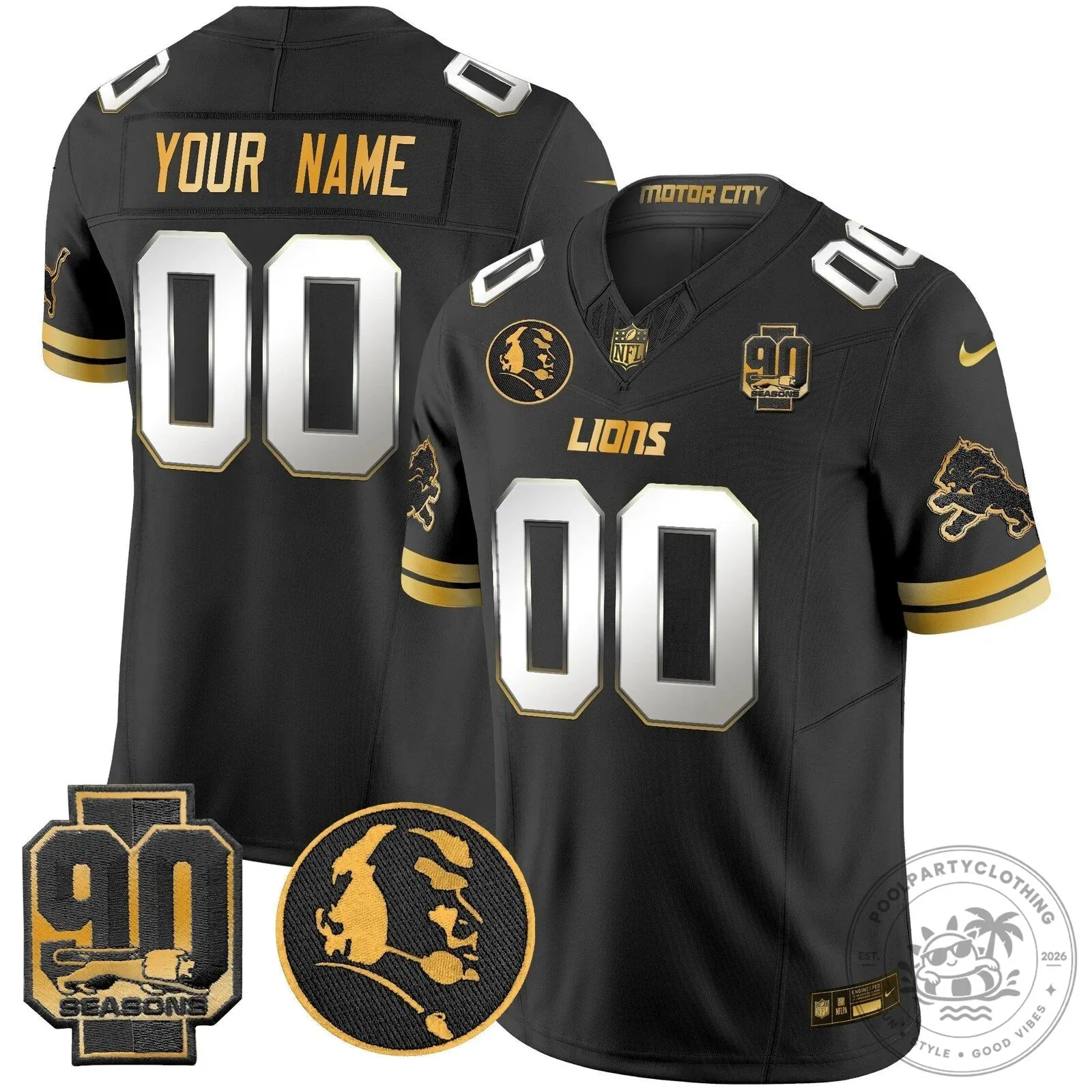 Detroit Lions 90 Seasons John Madden Patch Black Football Jersey 11 Detroit Lions 90 Seasons John Madden Patch Black Football Jersey