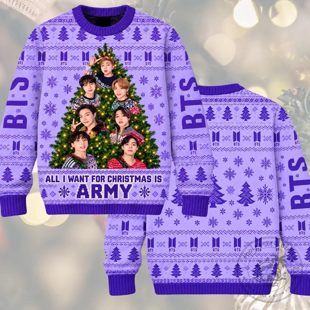 BTS All I Want for Christmas Is ARMY Purple Holiday Ugly Christmas Sweater
