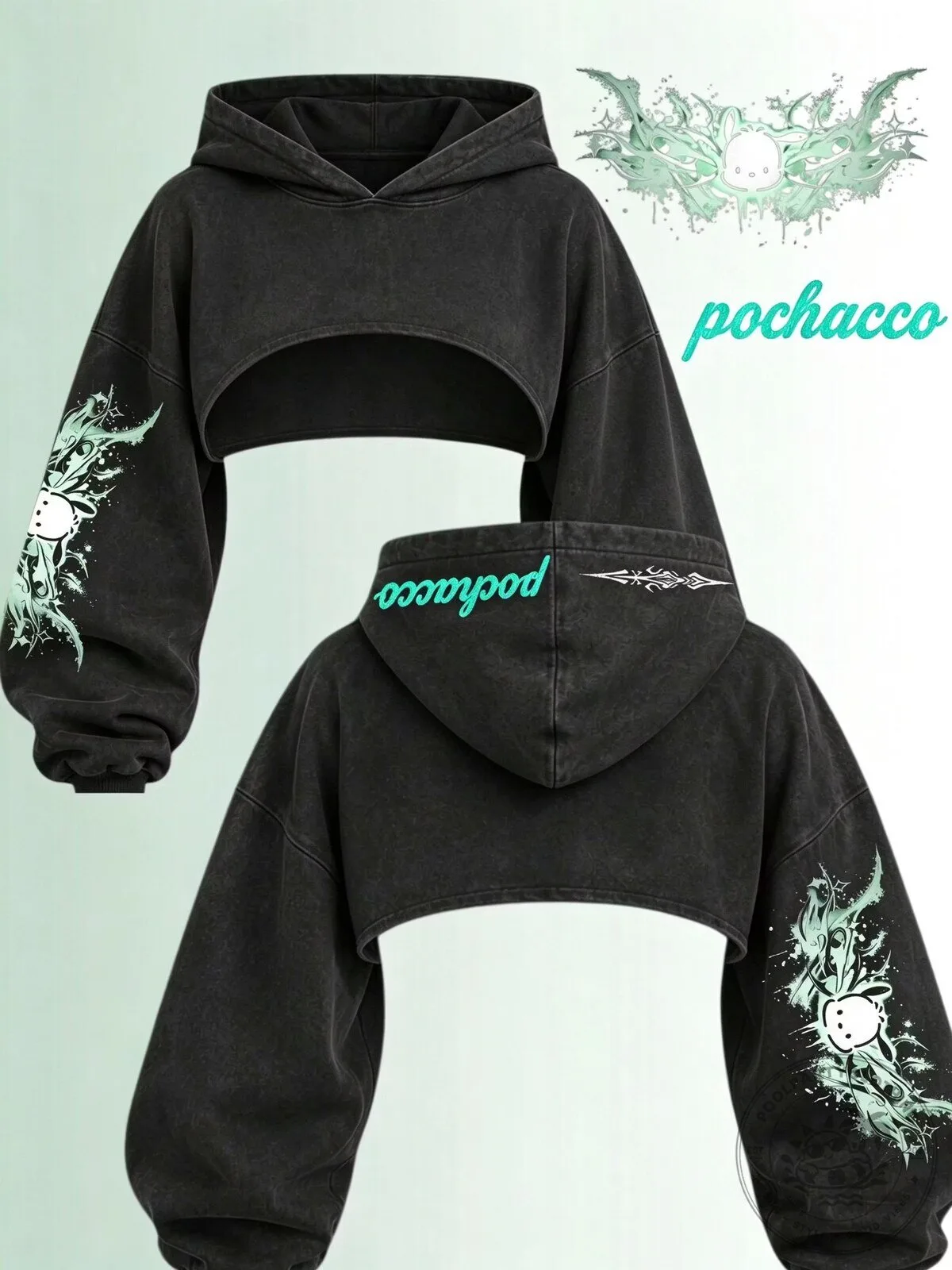 Pochacco Sanrio Character Graphic Print Cropped Hoodie for Women