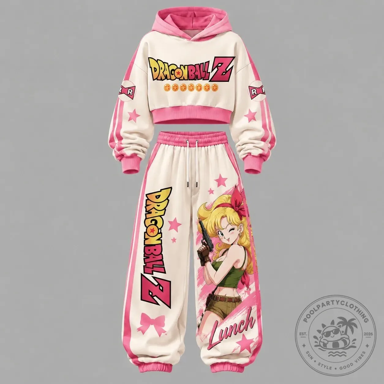 Dragon Ball Z Lunch Character Cropped Hoodie and High Waist Jogger Pants Set