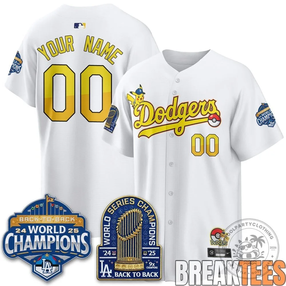 Los Angeles Dodgers World Series Champions Pikachu Baseball Jersey