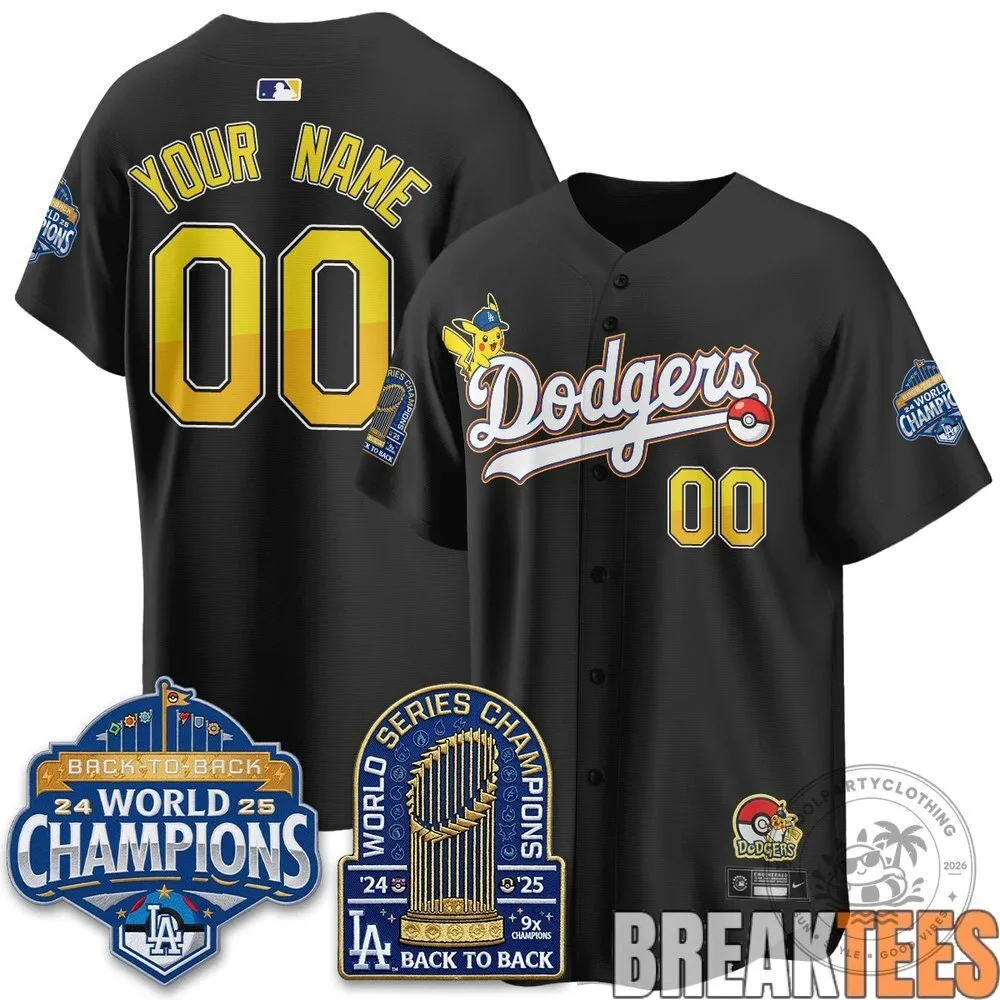 Los Angeles Dodgers World Series Champions Pikachu Baseball Jersey 9 Los Angeles Dodgers World Series Champions Pikachu Baseball Jersey