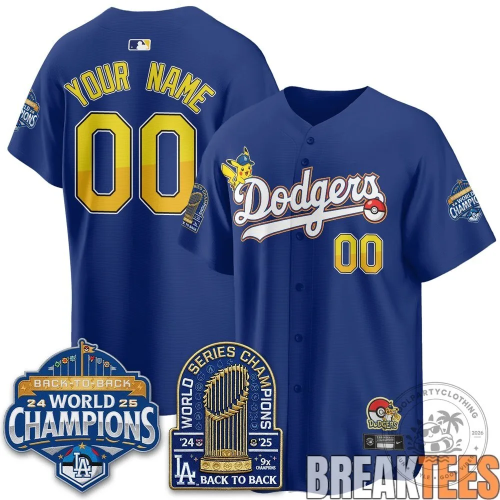 Los Angeles Dodgers World Series Champions Pikachu Baseball Jersey 10 Los Angeles Dodgers World Series Champions Pikachu Baseball Jersey