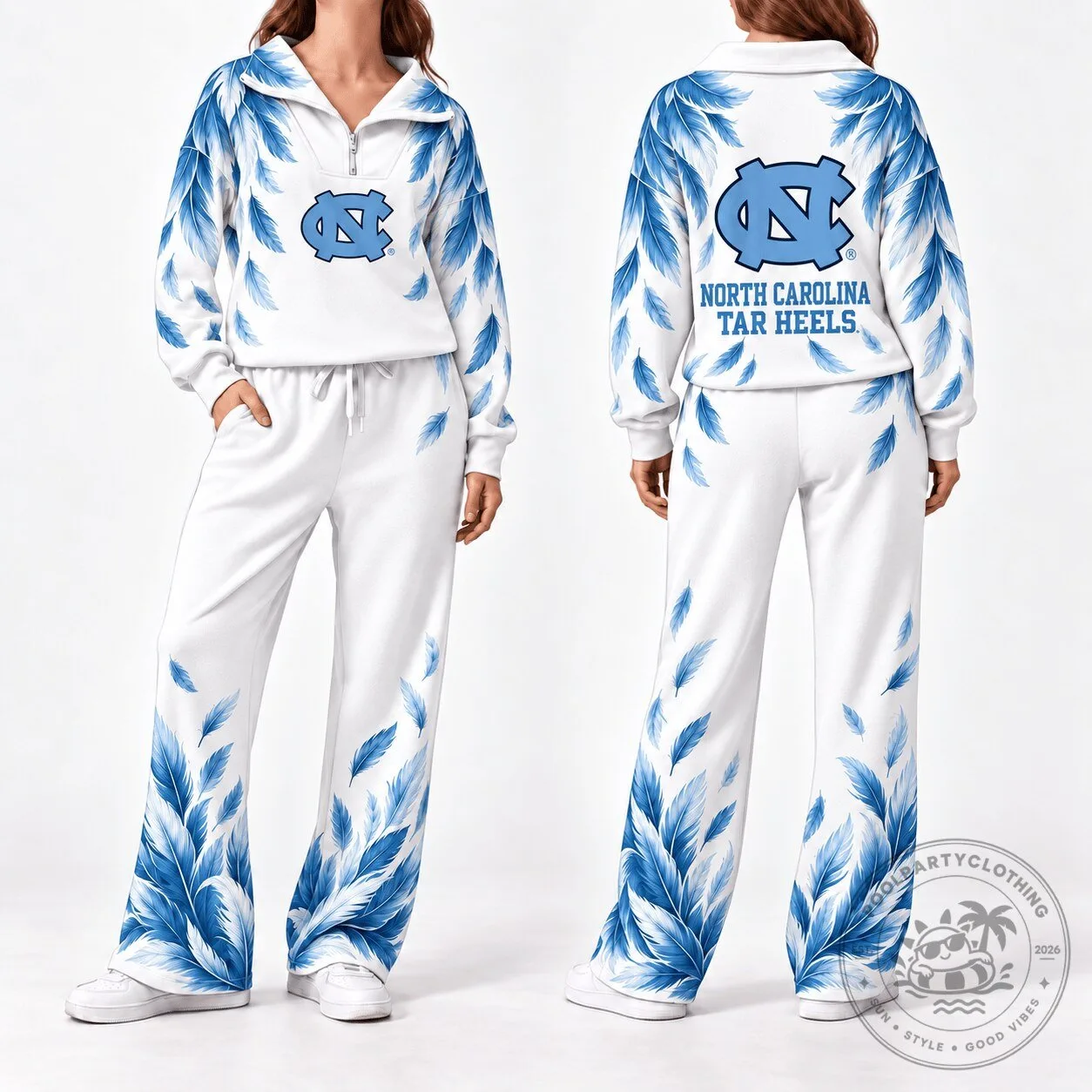 North Carolina Tar Heels Feather Pattern Quarter Zip Pullover and Pants Set