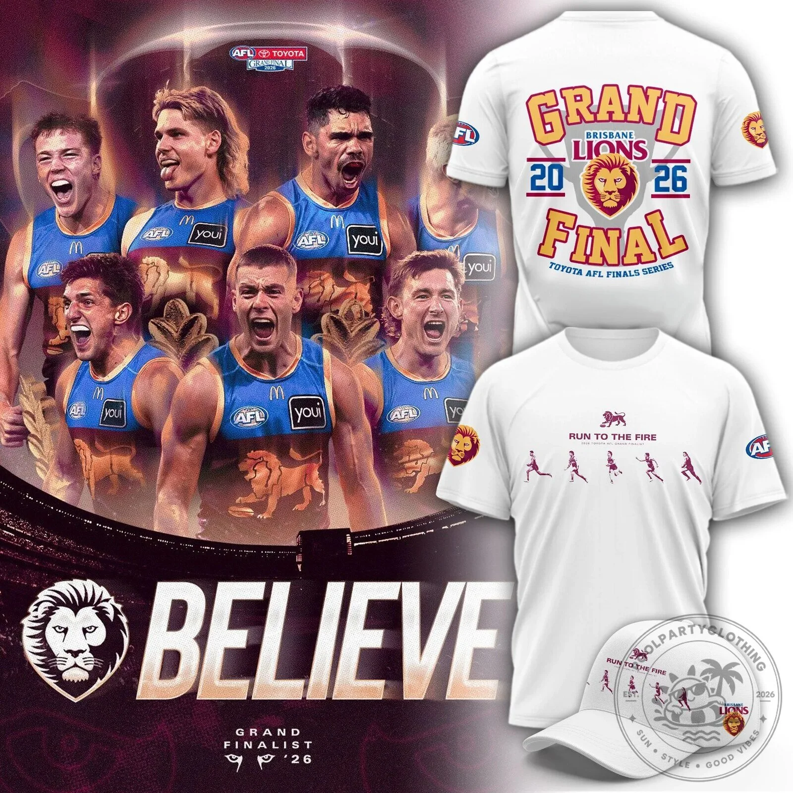 2026 Grand Finalist White T-Shirt for Brisbane Lions in the Australian Football League