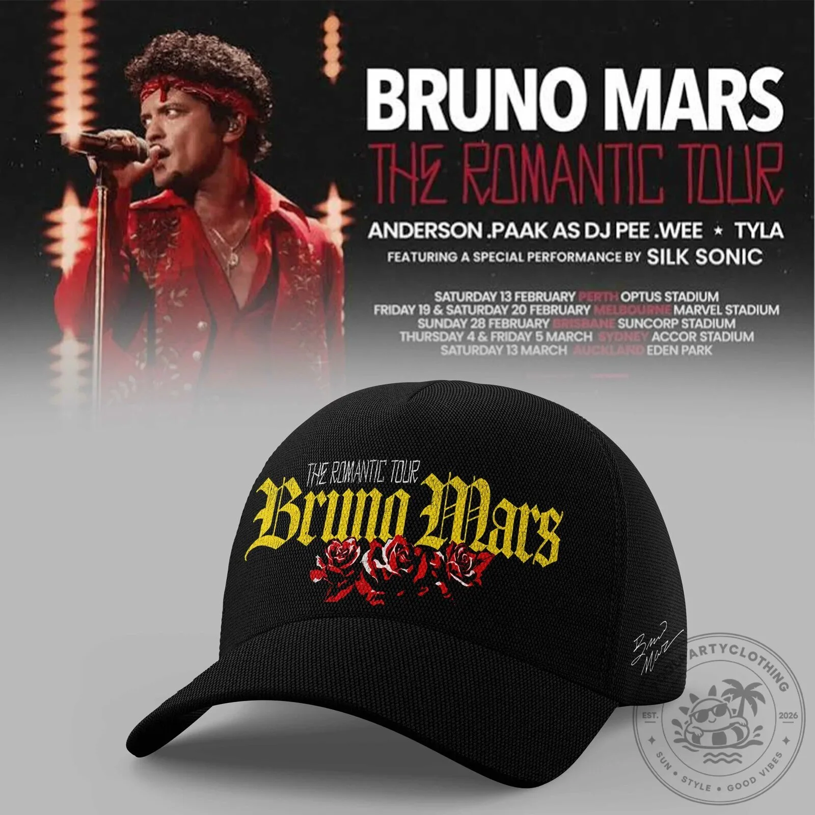 Bruno Mars The Romantic Tour Black Baseball Cap Hat 2 Bruno Mars The Romantic Tour Black Baseball Cap Hat