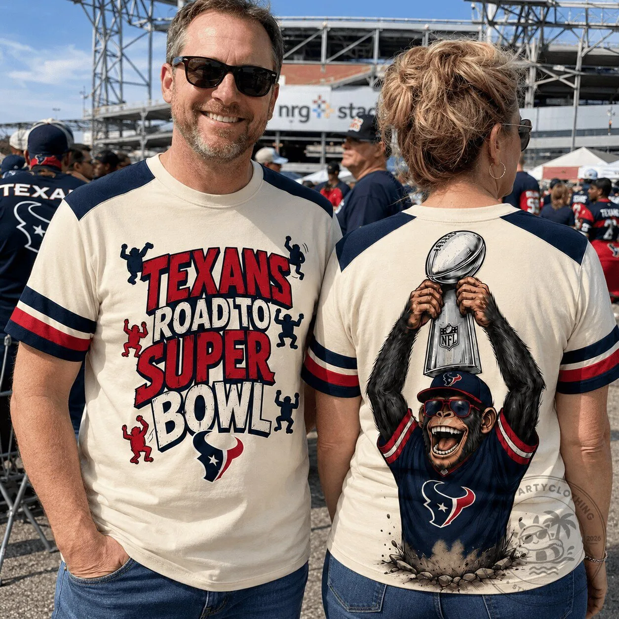 Houston Texans Football Road to Super Bowl Monkey Graphic T-Shirt
