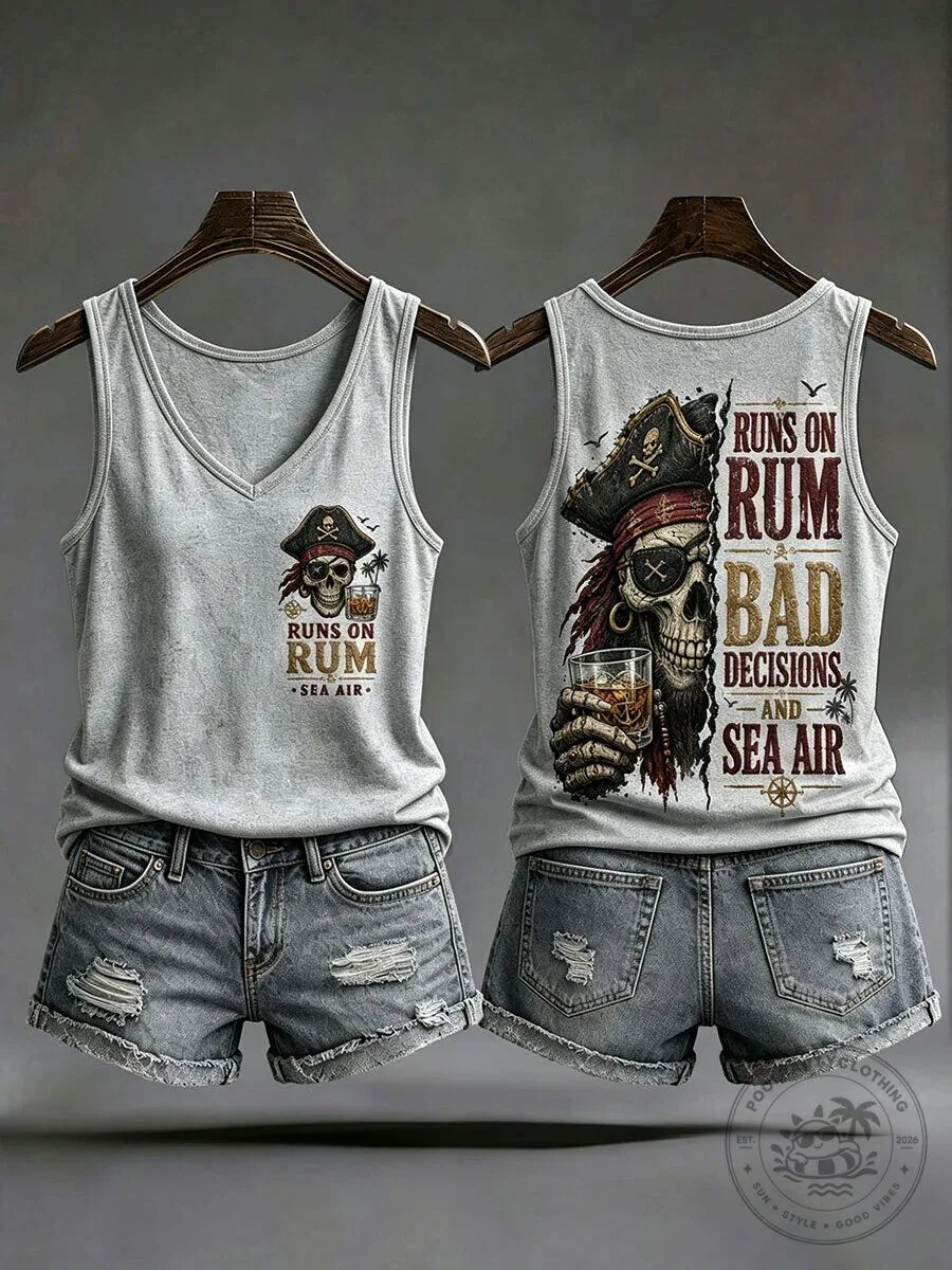 Pirate Skull Runs On Rum Bad Decisions And Sea Air Tank Top 10 Pirate Skull Runs On Rum Bad Decisions And Sea Air Tank Top
