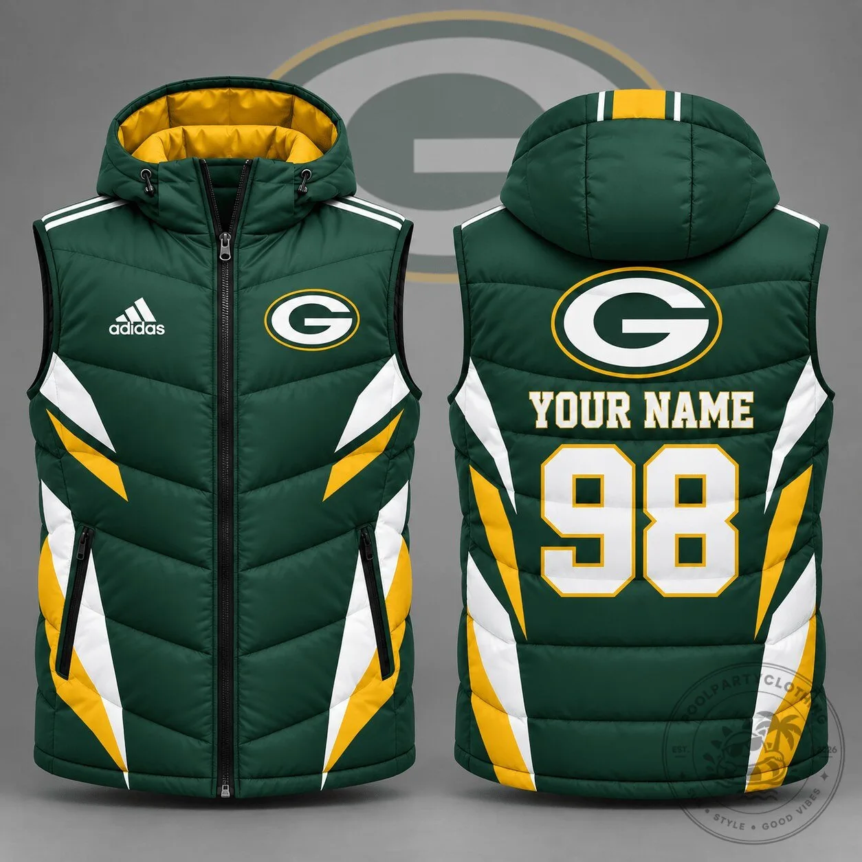 Green Bay Packers Personalized Puffer Vest with Custom Name and Number