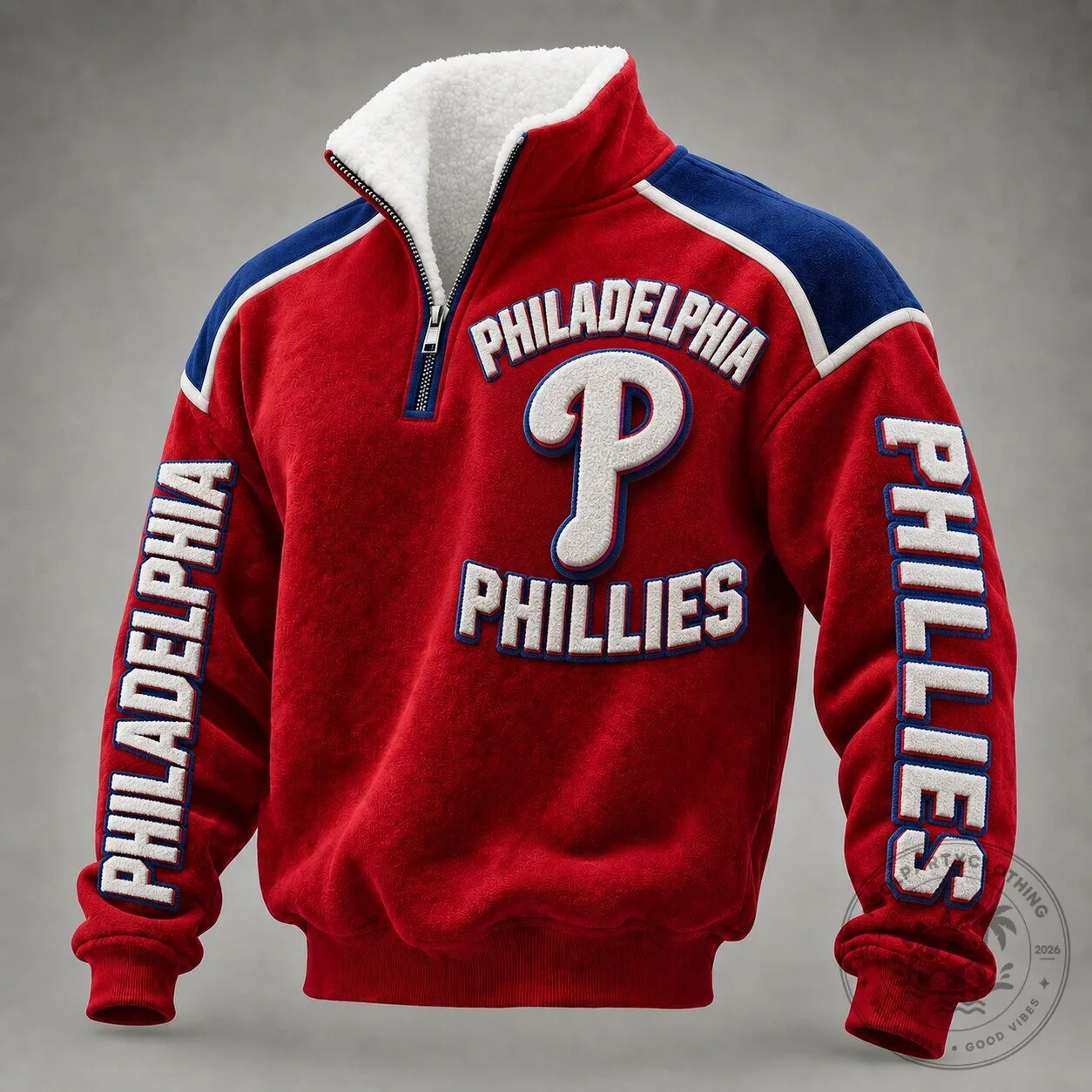 Philadelphia Phillies Embroidered Quarter Zip Pullover Sweatshirt
