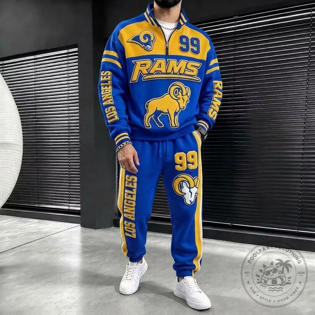 Los Angeles Rams Football Team Blue and Yellow Half-Zip Sweatshirt