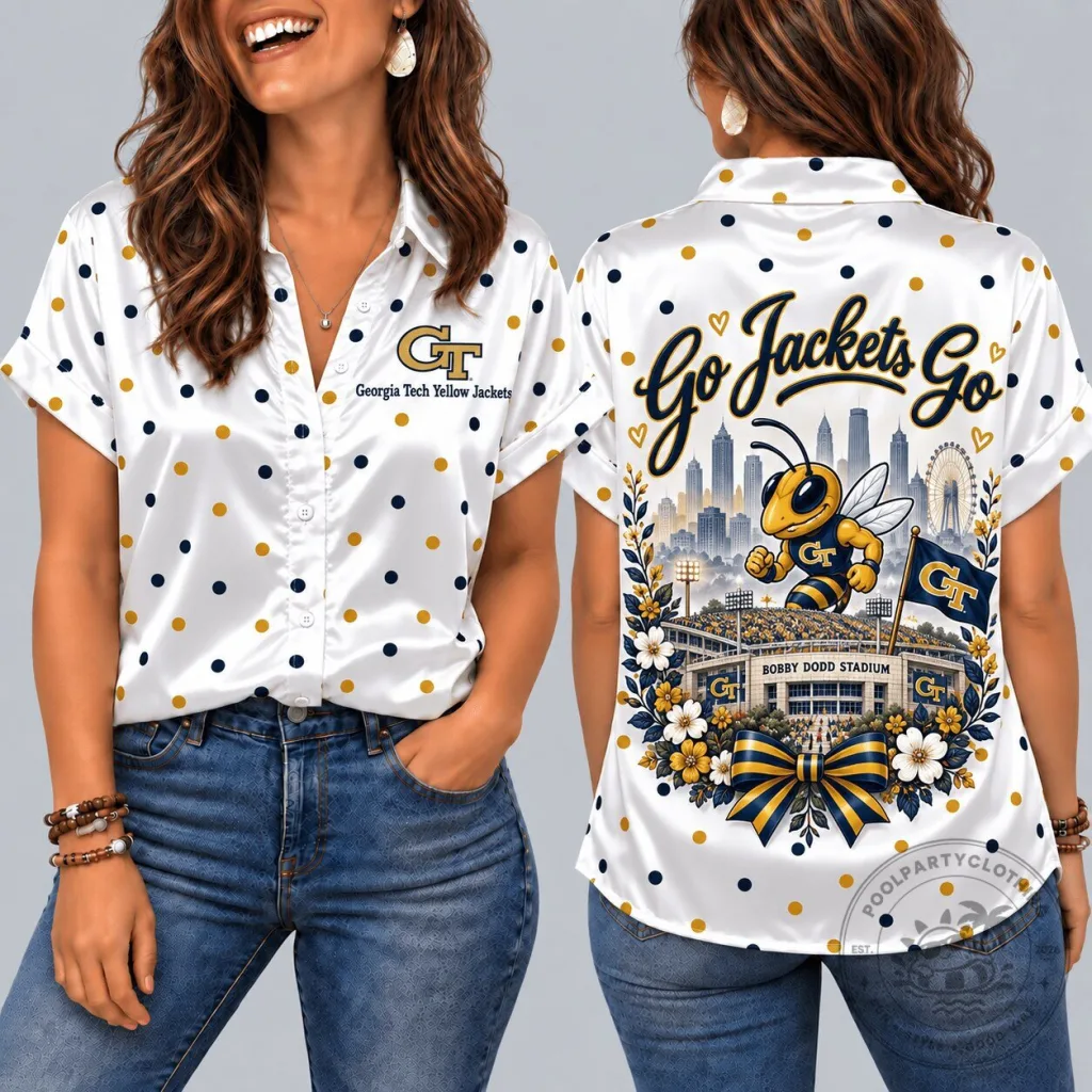 Georgia Tech Yellow Jackets Bobby Dodd Stadium Mascot Hawaiian Shirt Georgia Tech Yellow Jackets Bobby Dodd Stadium Mascot Hawaiian Shirt