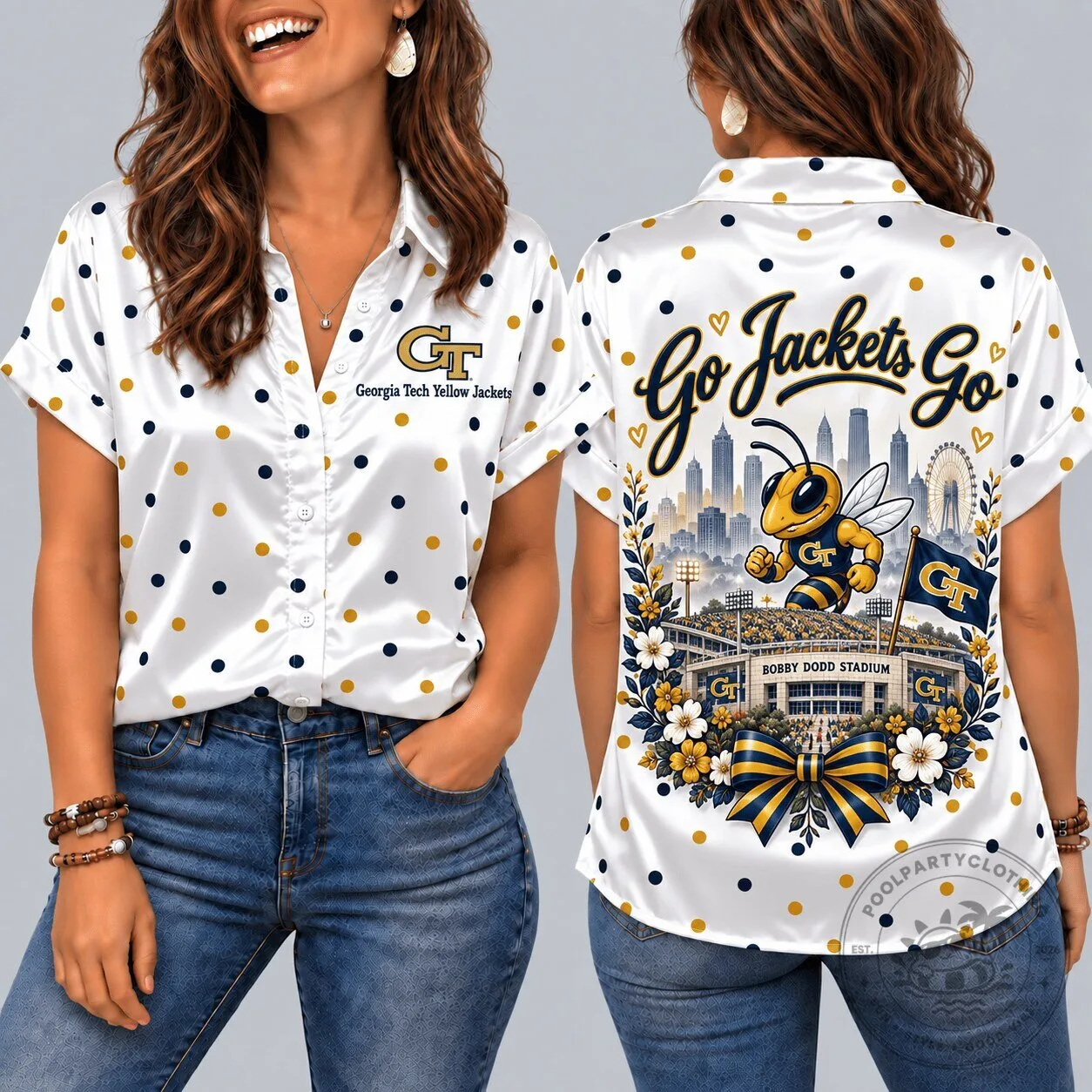 Georgia Tech Yellow Jackets Bobby Dodd Stadium Mascot Hawaiian Shirt