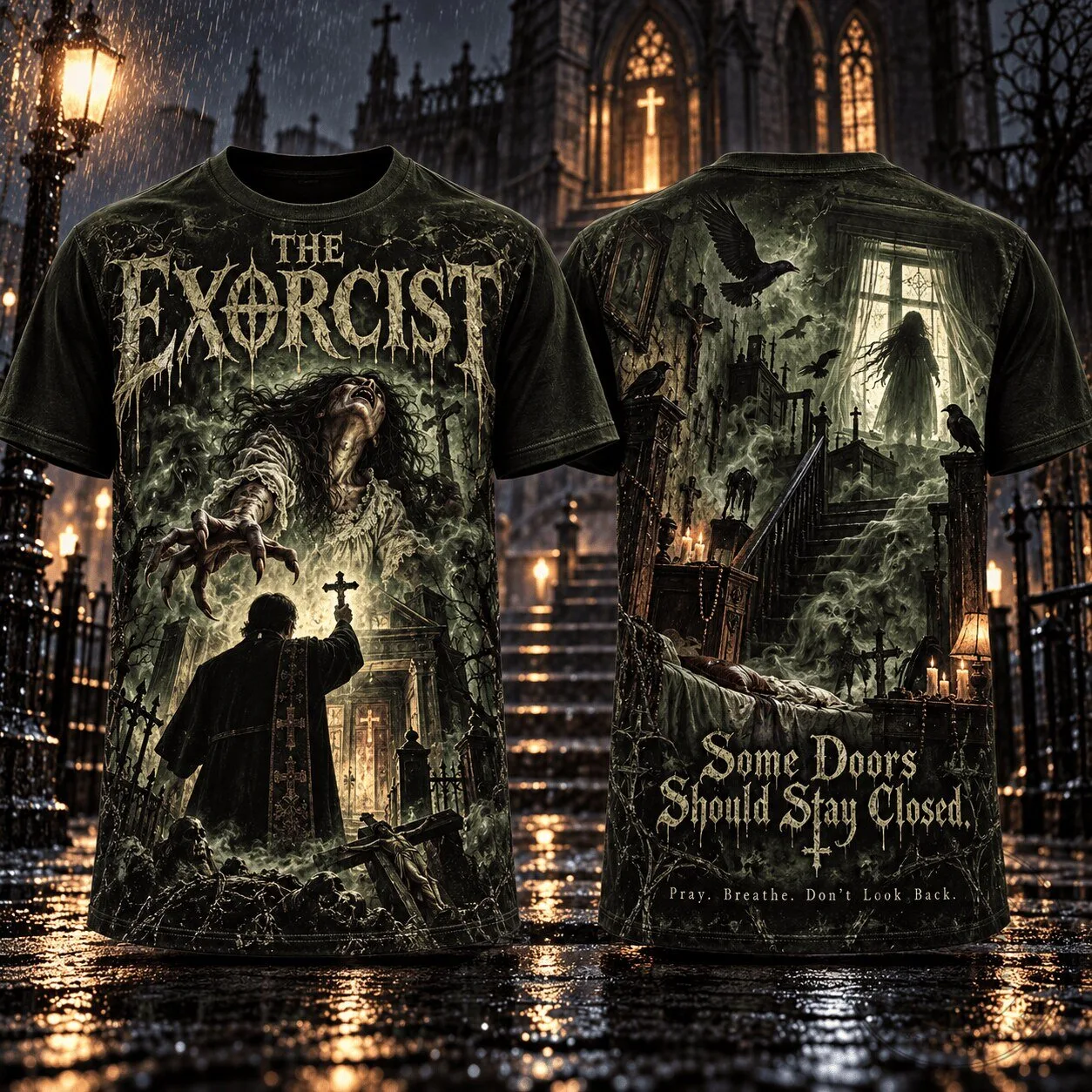 The Exorcist Regan Possession Priest Gothic Horror Movie T-Shirt