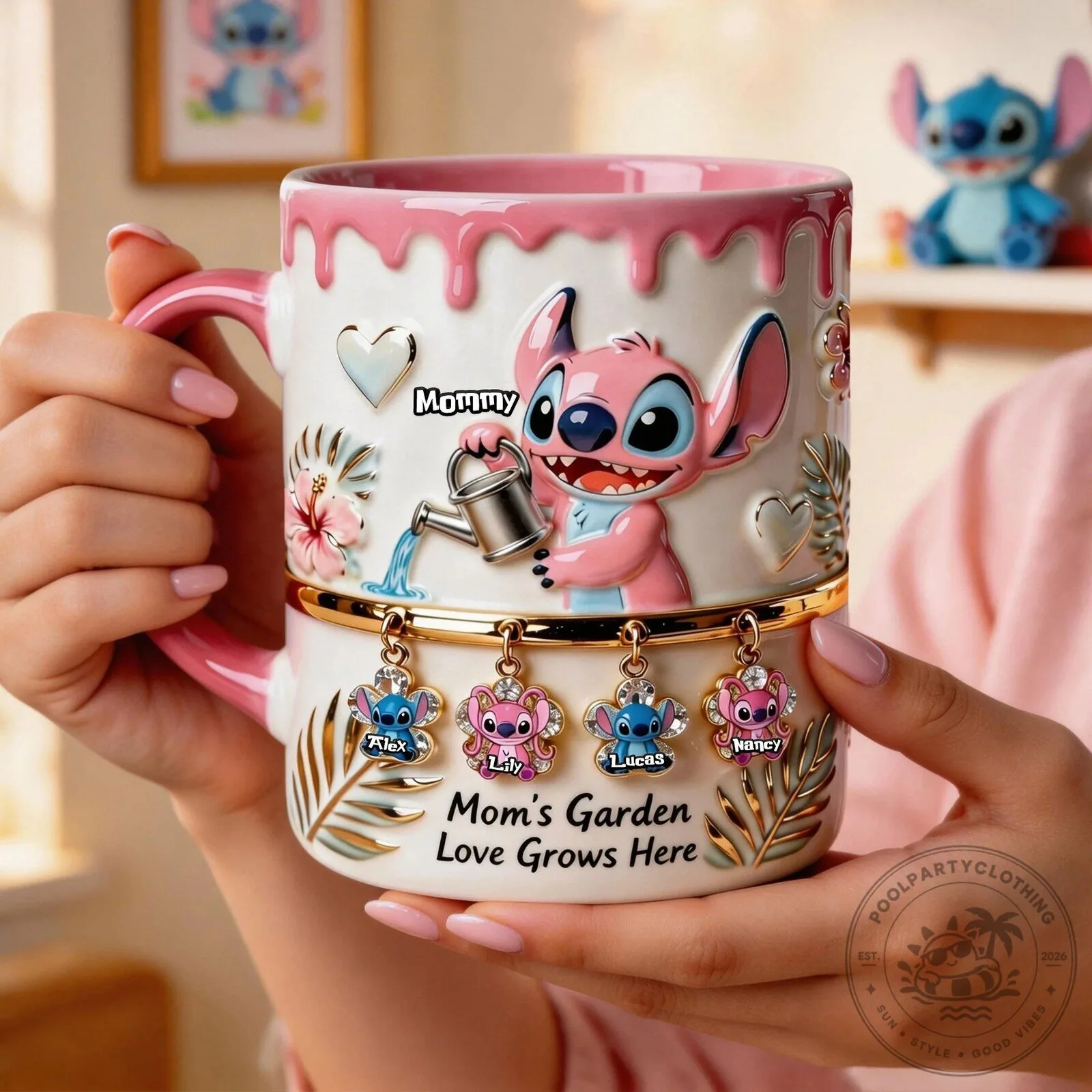 Stitch and Angel Mom's Garden Love Grows Here Personalized Coffee Mug 8 Stitch and Angel Mom