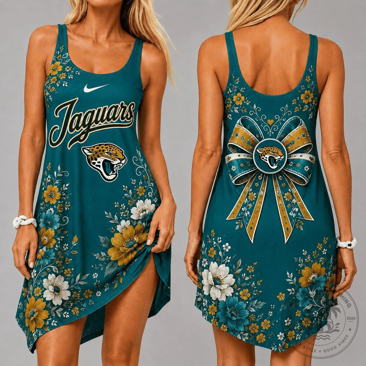 Jacksonville Jaguars NFL Floral Women's Sleeveless Cami Dress