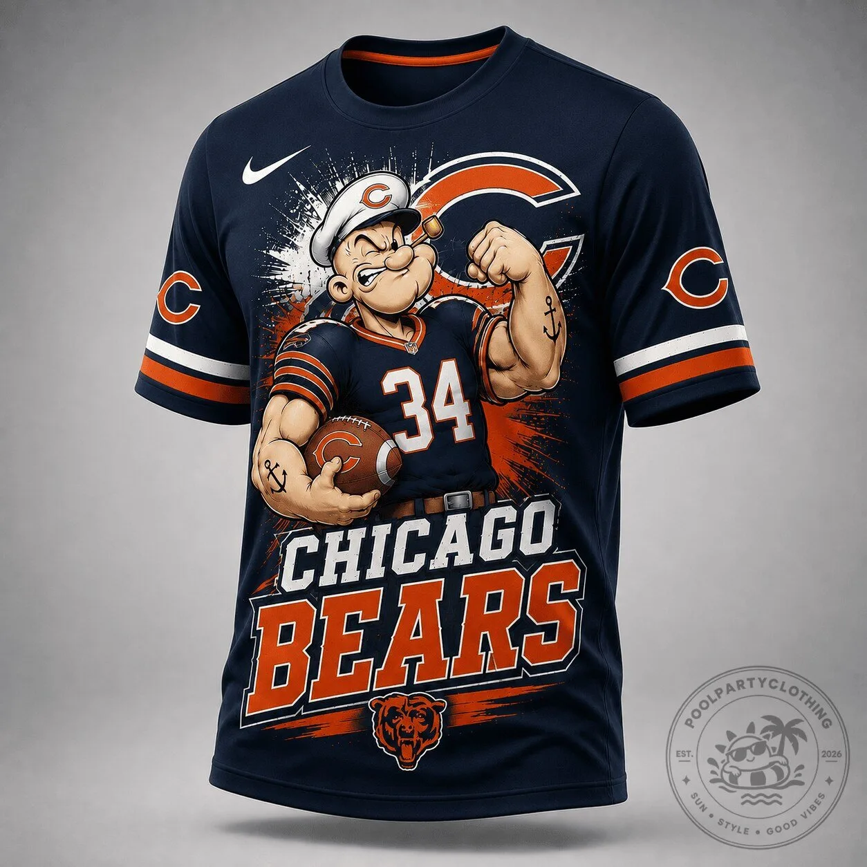 Popeye Chicago Bears Football Team Navy Blue Graphic T-Shirt