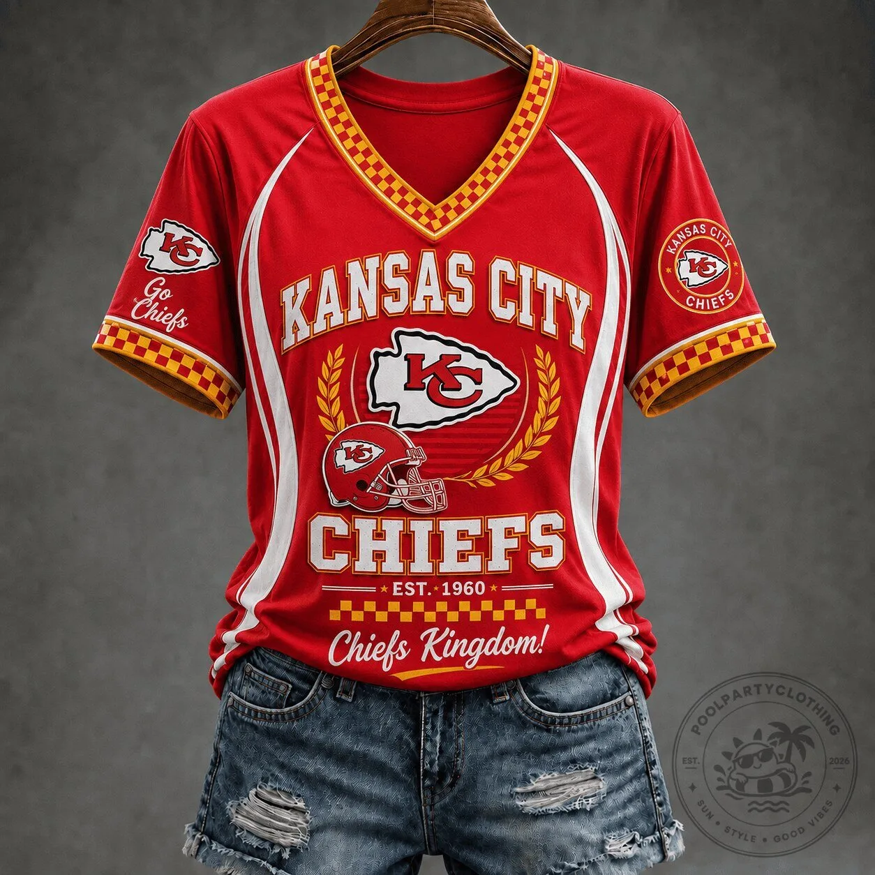 Kansas City Chiefs Football Team Red Spirit V-Neck Short Sleeve T-Shirt