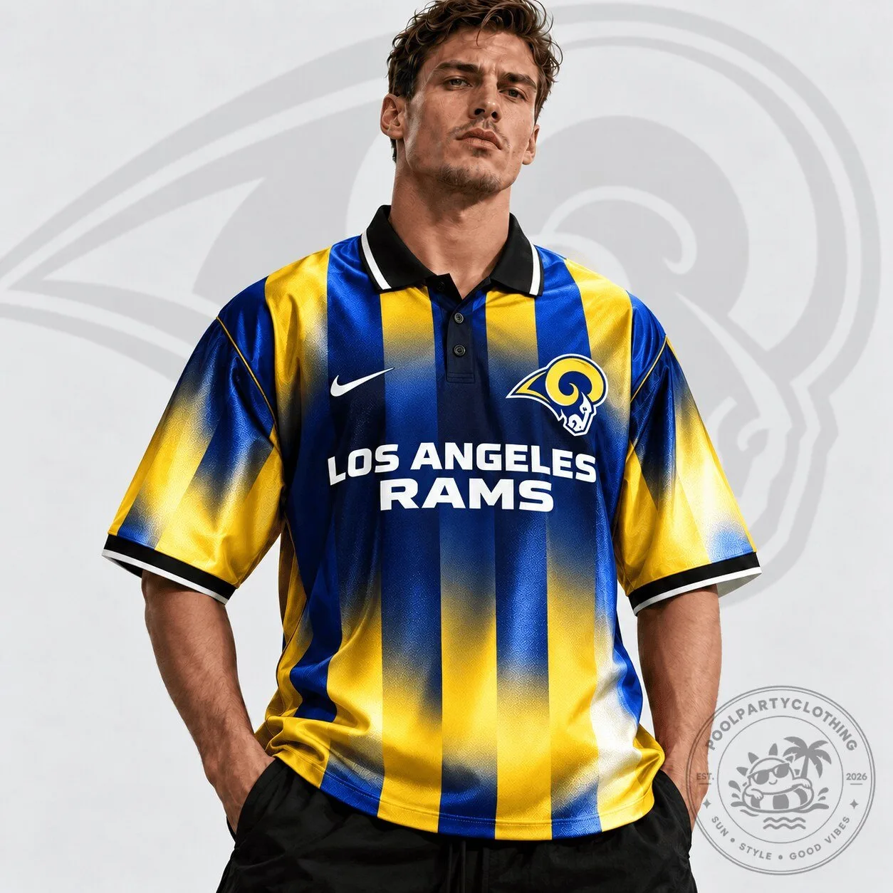 Los Angeles Rams Football Team Vertical Stripe Retro Performance Jersey