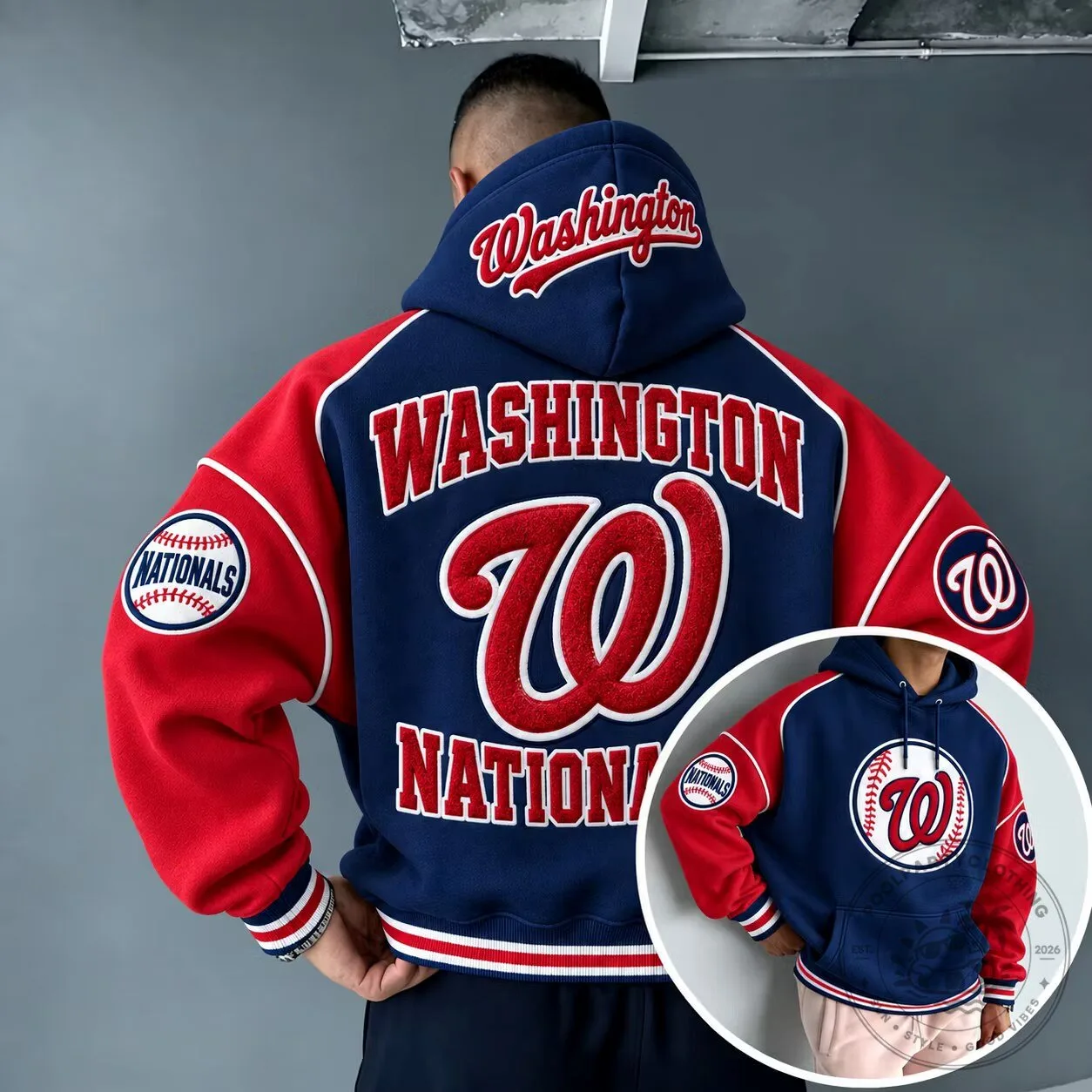 Washington Nationals Baseball Team Logo Navy Blue and Red Hoodie