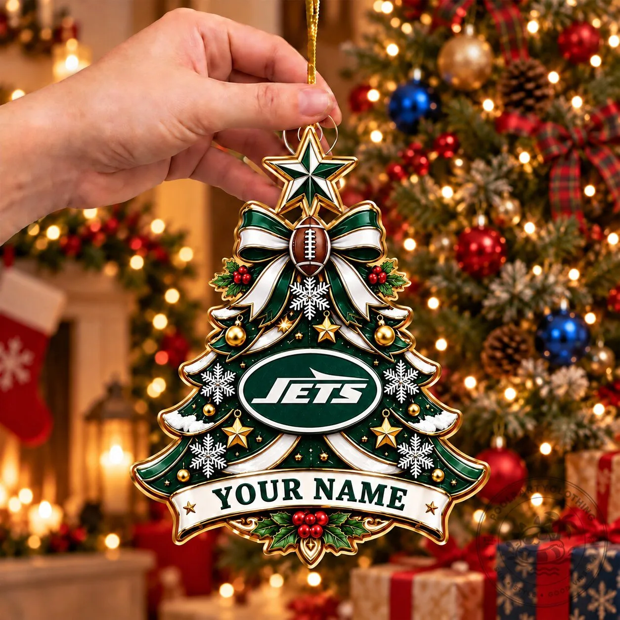 New York Jets Christmas Tree Ornament with Custom Name for Football Fans