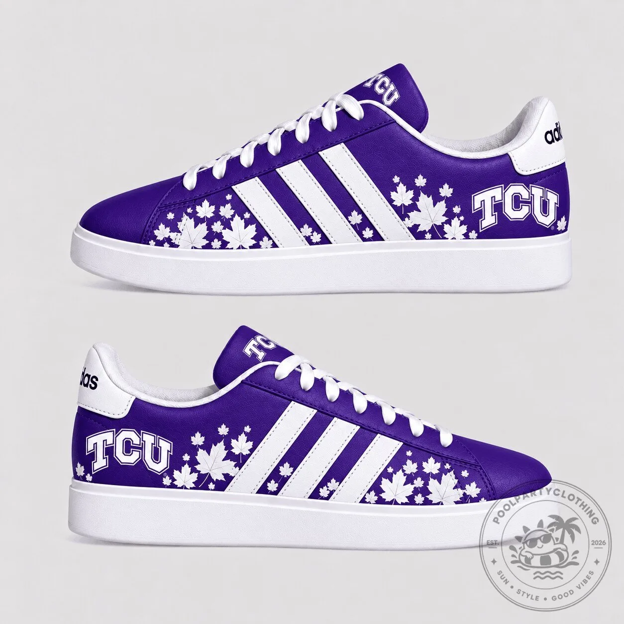 TCU Horned Frogs Fall Season Maple Leaf Pattern Purple Sneakers
