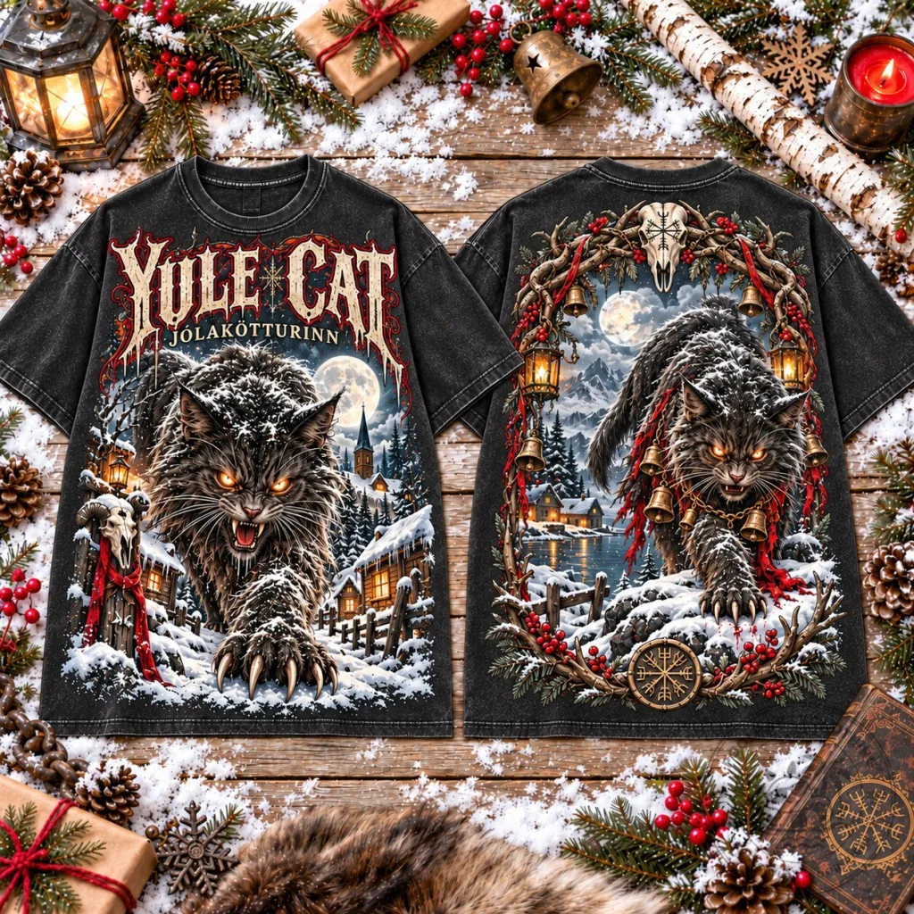 Yule Cat Jólakötturinn Dark Christmas Men's and Women's T-Shirt Yule Cat Jólakötturinn Dark Christmas Men's and Women's T-Shirt