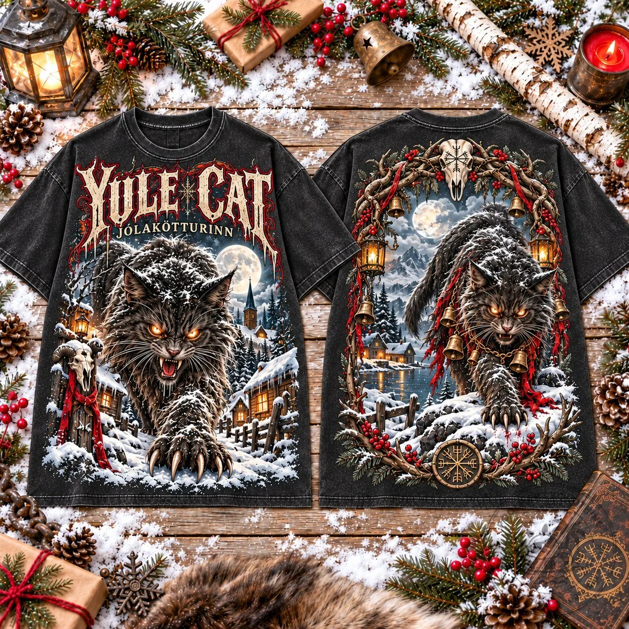 Yule Cat Jólakötturinn Dark Christmas Men's and Women's T-Shirt