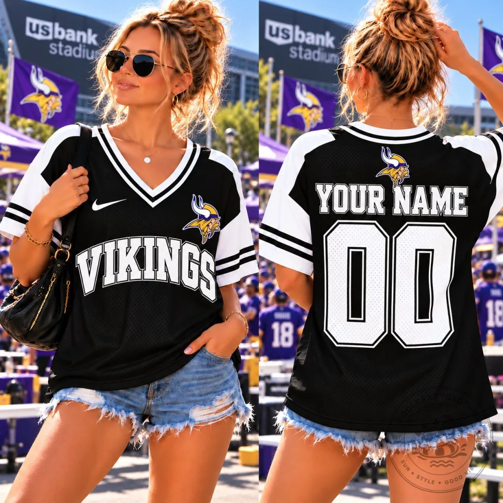 Minnesota Vikings Personalized Football Jersey Black V-Neck Minnesota Vikings Personalized Football Jersey Black V-Neck