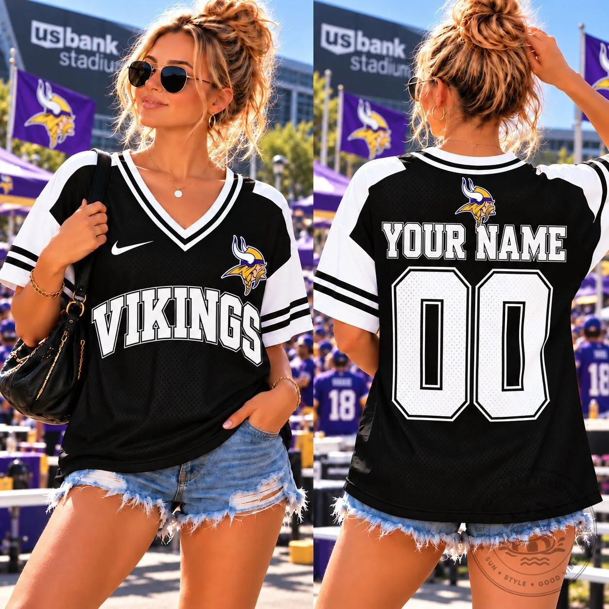 Minnesota Vikings Personalized Football Jersey Black V-Neck 1 Minnesota Vikings Personalized Football Jersey Black V-Neck