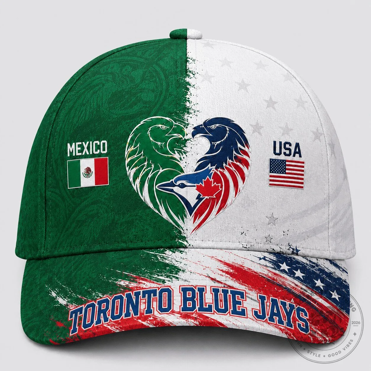 Mexico vs USA Toronto Blue Jays Split Design Baseball Cap Hat 1 Mexico vs USA Toronto Blue Jays Split Design Baseball Cap Hat