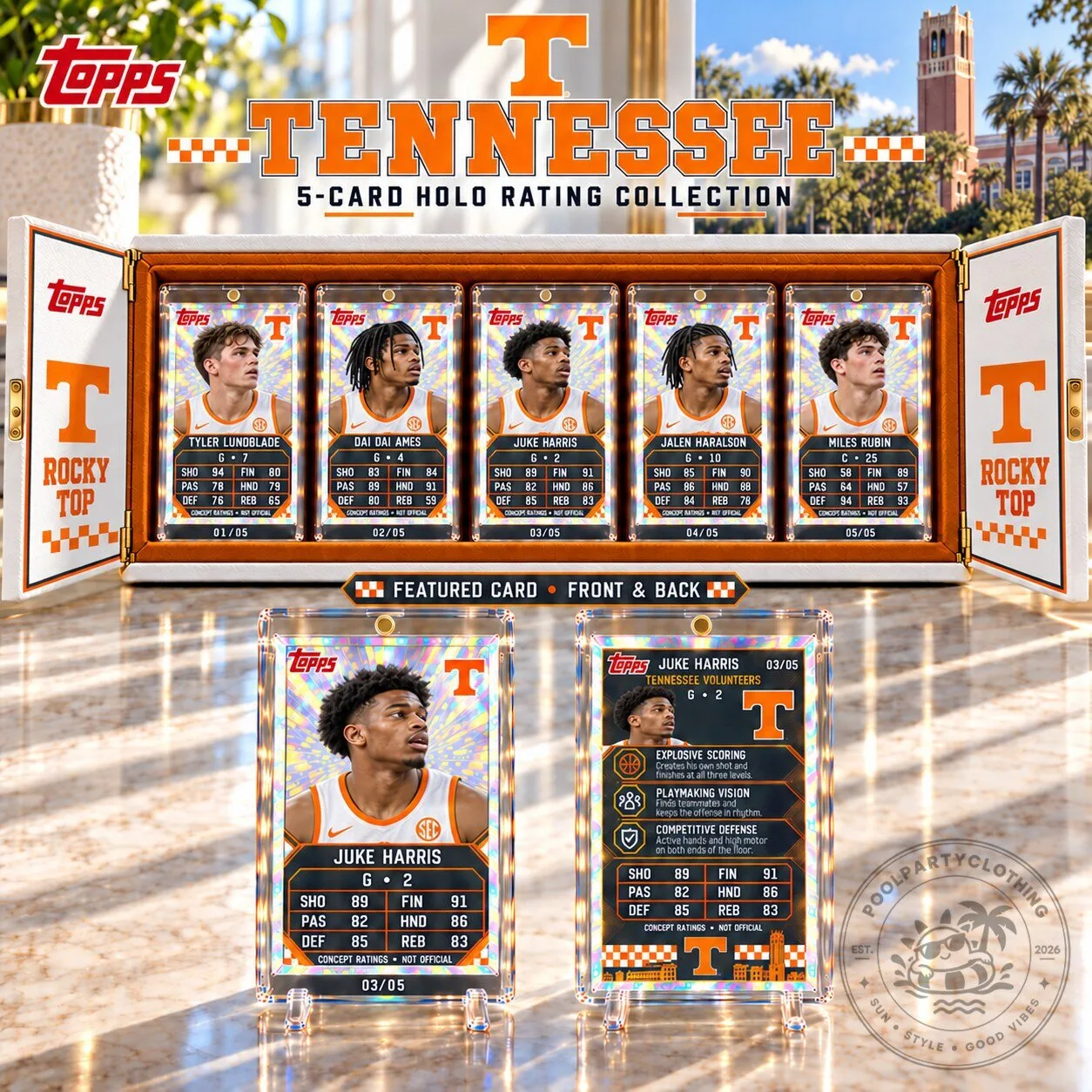 Tennessee Volunteers Basketball Topps 5-Card Holo Rating Collection Box Set