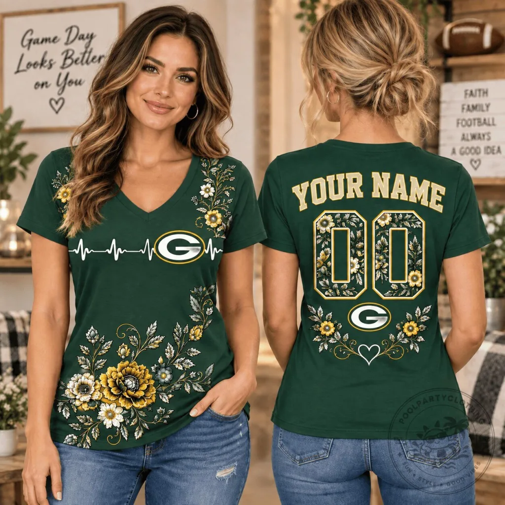 Green Bay Packers Personalized 1D Fan V-Neck T-Shirt for Women Green Bay Packers Personalized 1D Fan V-Neck T-Shirt for Women