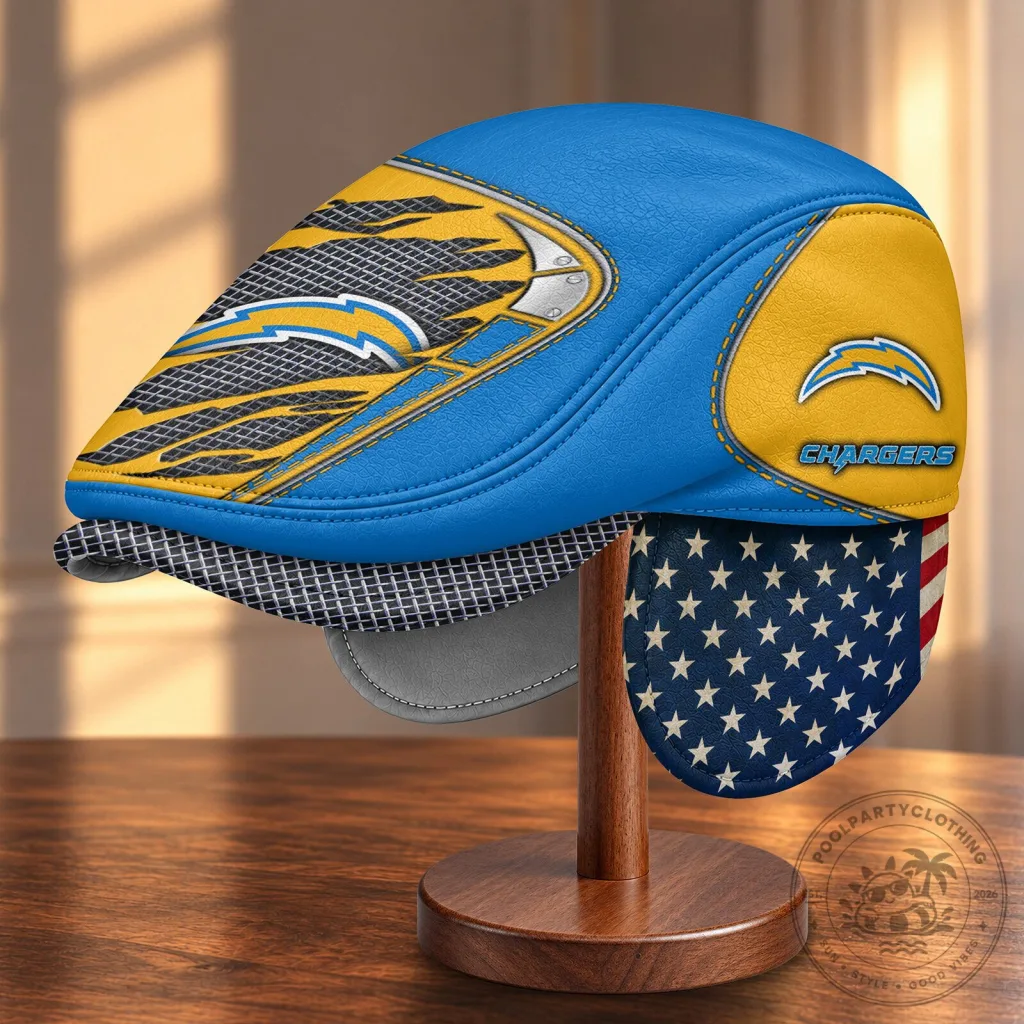 NFL Flat Cap featuring Foldable Ear Flaps for Los Angeles Chargers Fans NFL Flat Cap featuring Foldable Ear Flaps for Los Angeles Chargers Fans